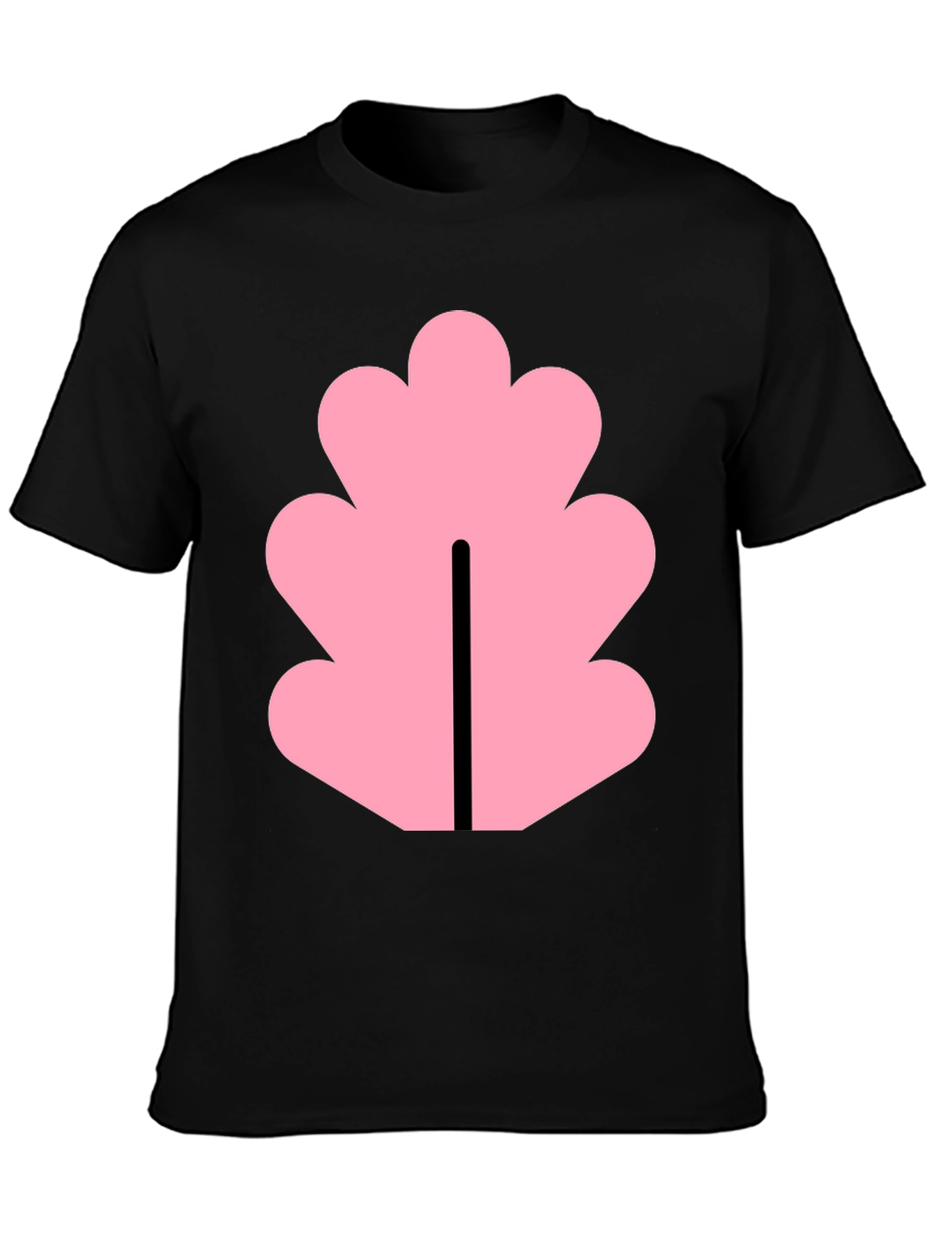 Black Black T-Shirt with Pink Leaf Design view 3