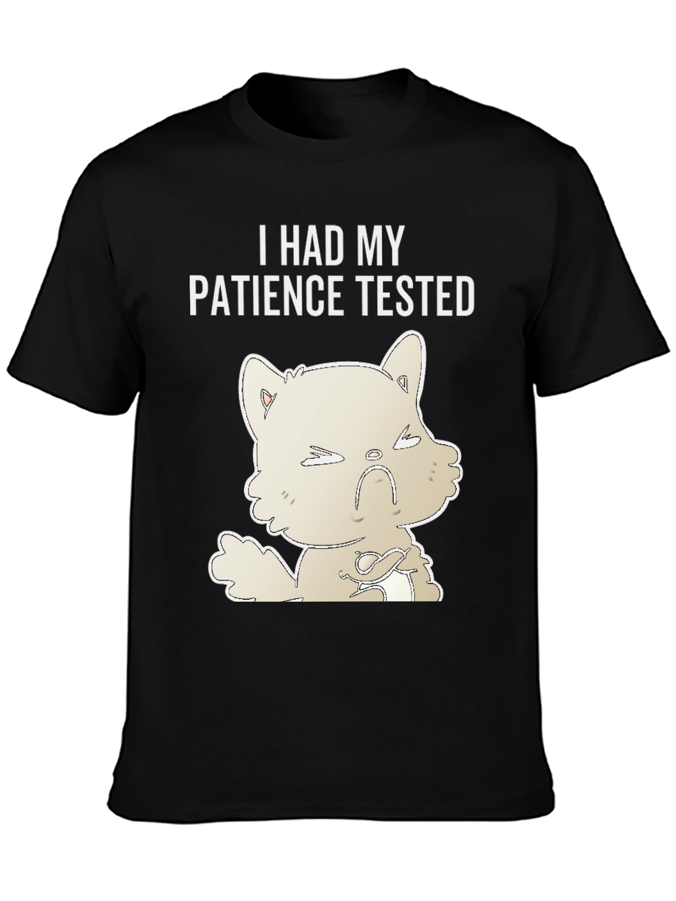 Black Patience Tested Graphic Tee - Angry Cat Humor T-Shirt view 3