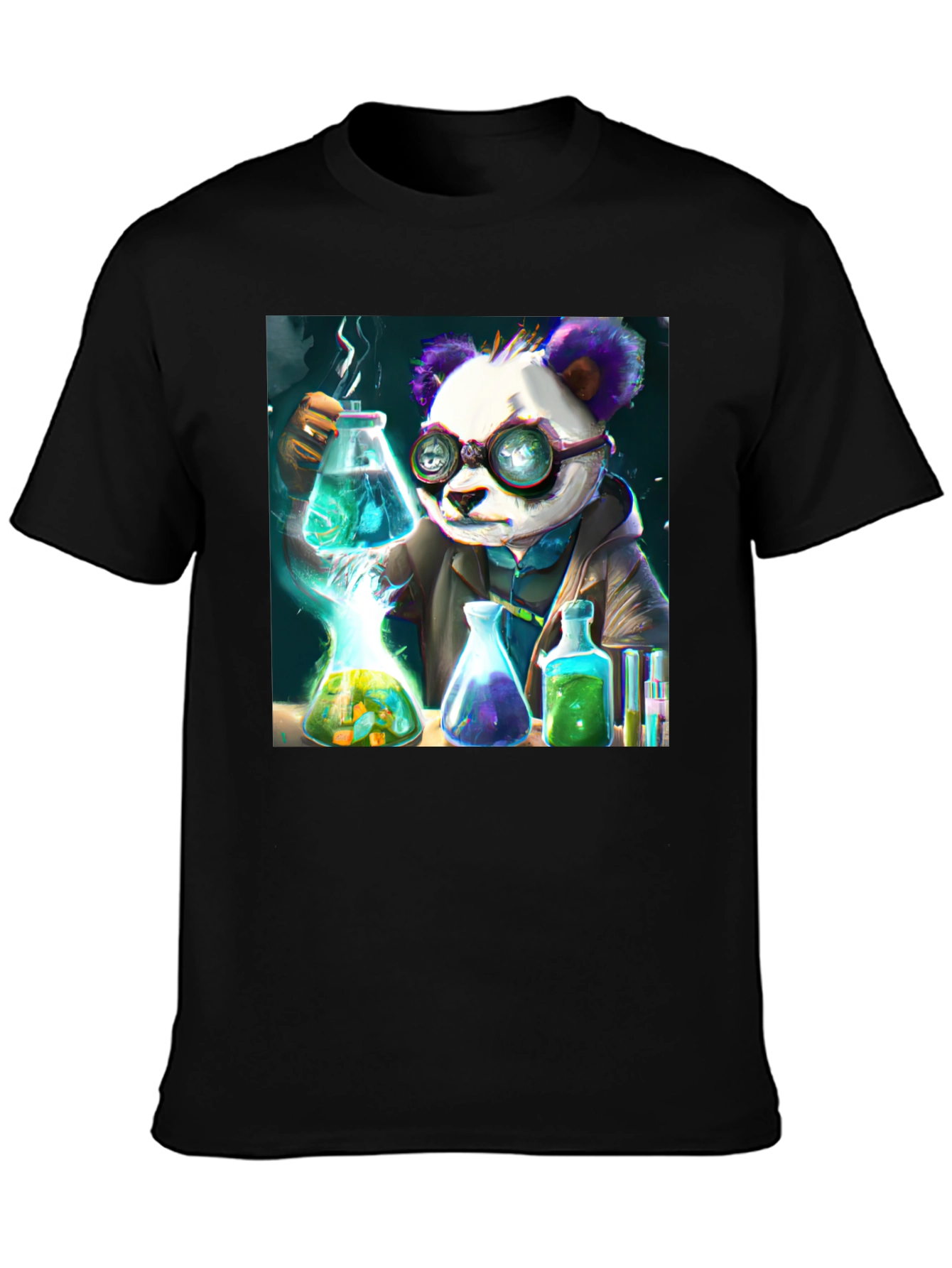 Black Scientist Panda Graphic Tee - Cool Black T-Shirt view 3