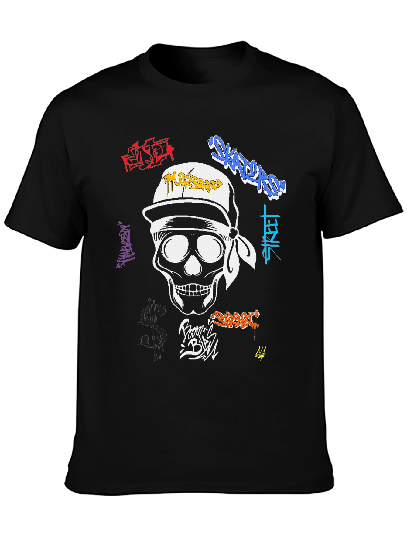 Black Urban Skull Graffiti T-Shirt - Streetwear Fashion view 3