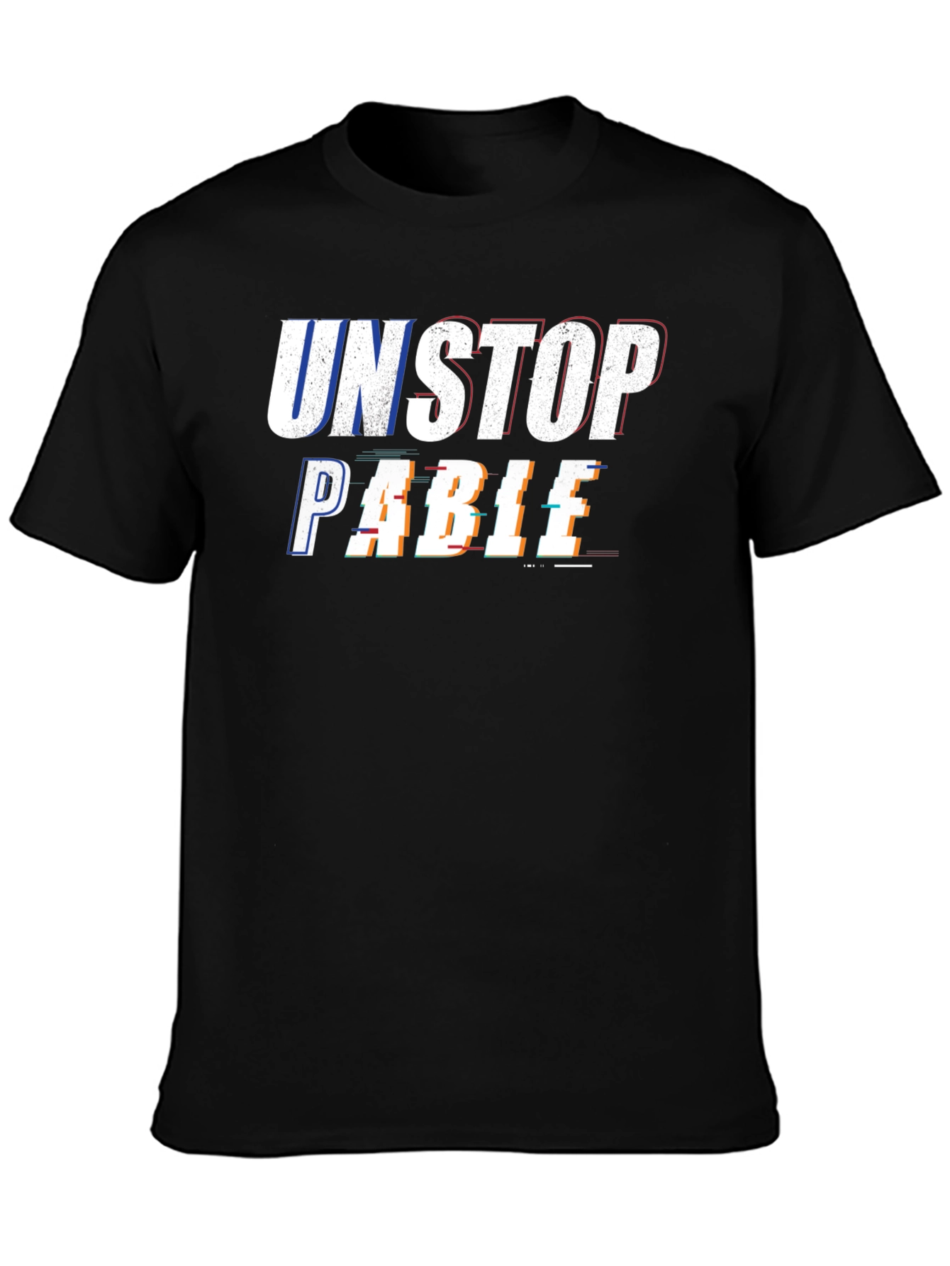 Black Unstopable Glitch Style Black T-Shirt view 3