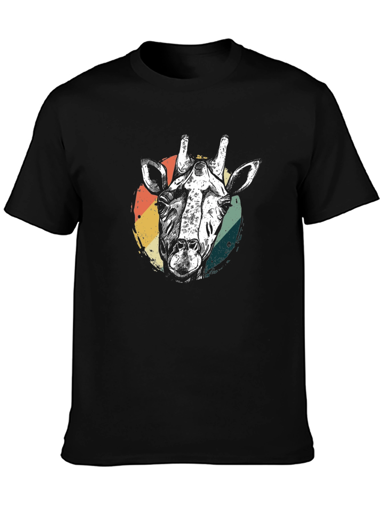 Black Retro Giraffe Graphic Tee - Black Cotton T-Shirt view 3
