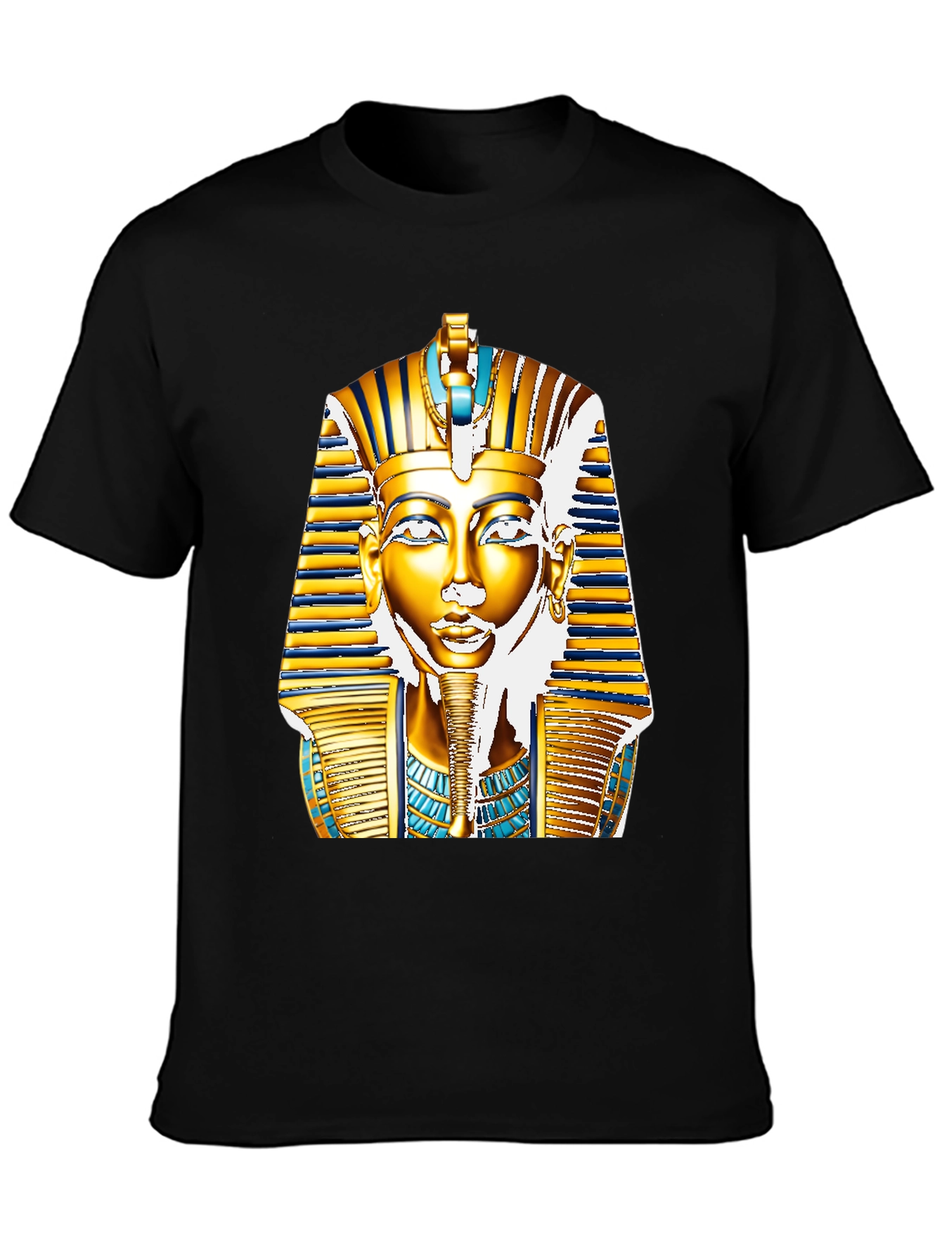 Black Egyptian Pharaoh T-Shirt - Gold King Tut Design view 3
