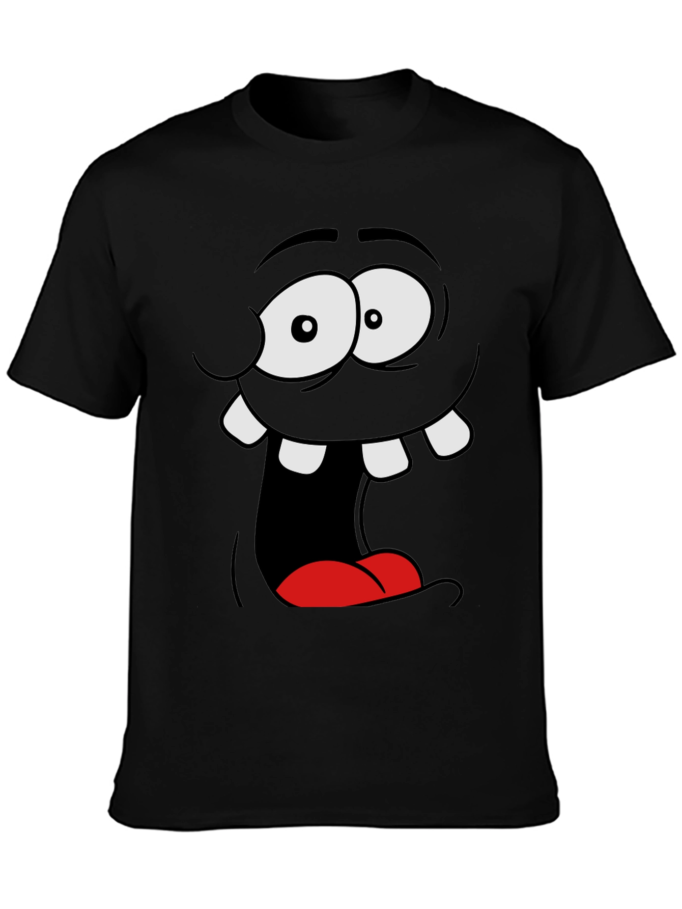 Black Funny Cartoon Face Black Graphic Tee view 3
