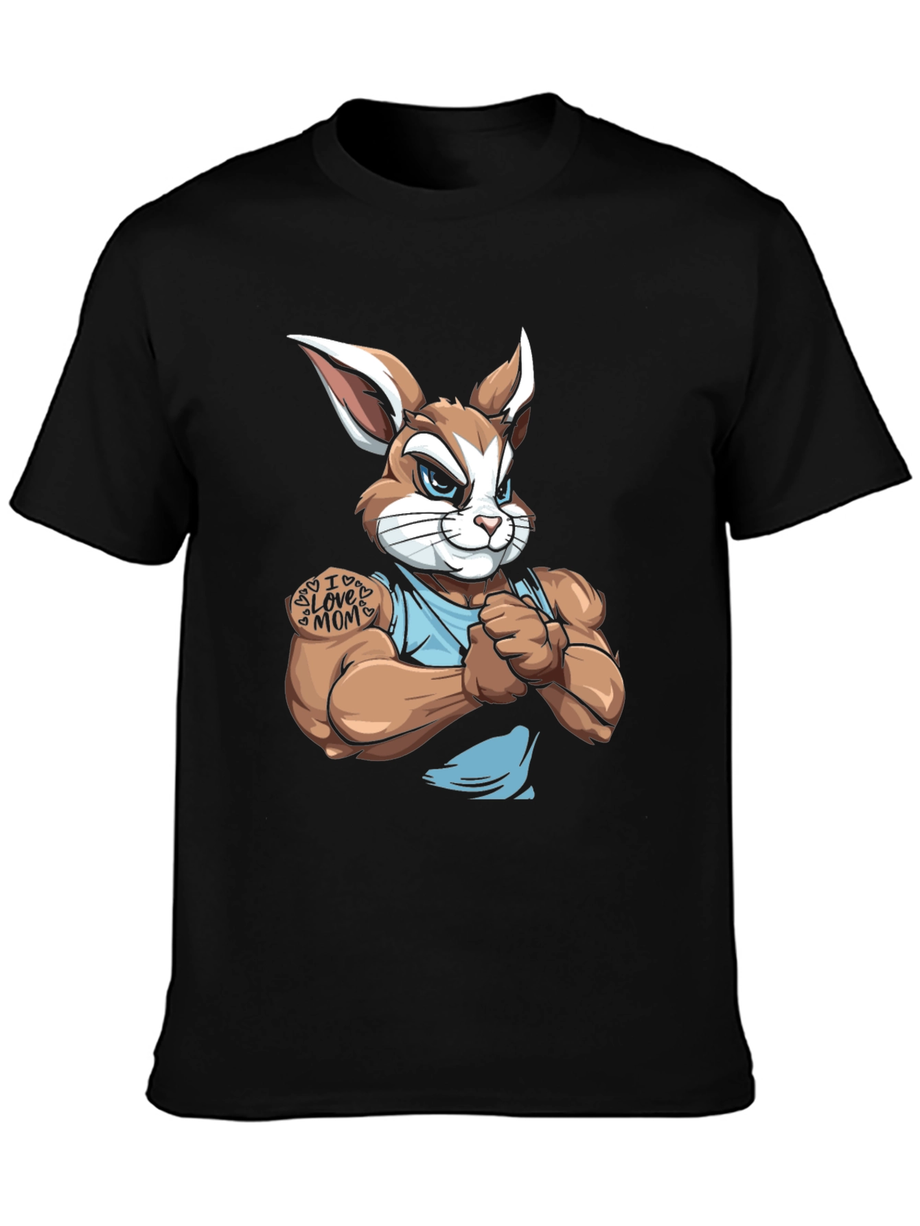Black Muscular Bunny T-Shirt - I Love Mom view 3