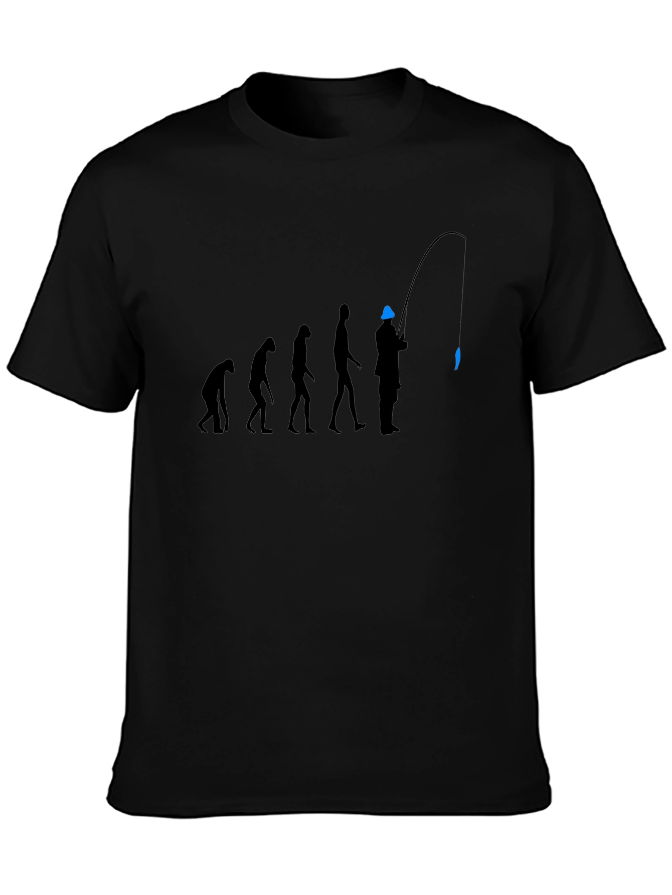 Black Evolution of Fishing T-Shirt - Black, Graphic Tee view 3