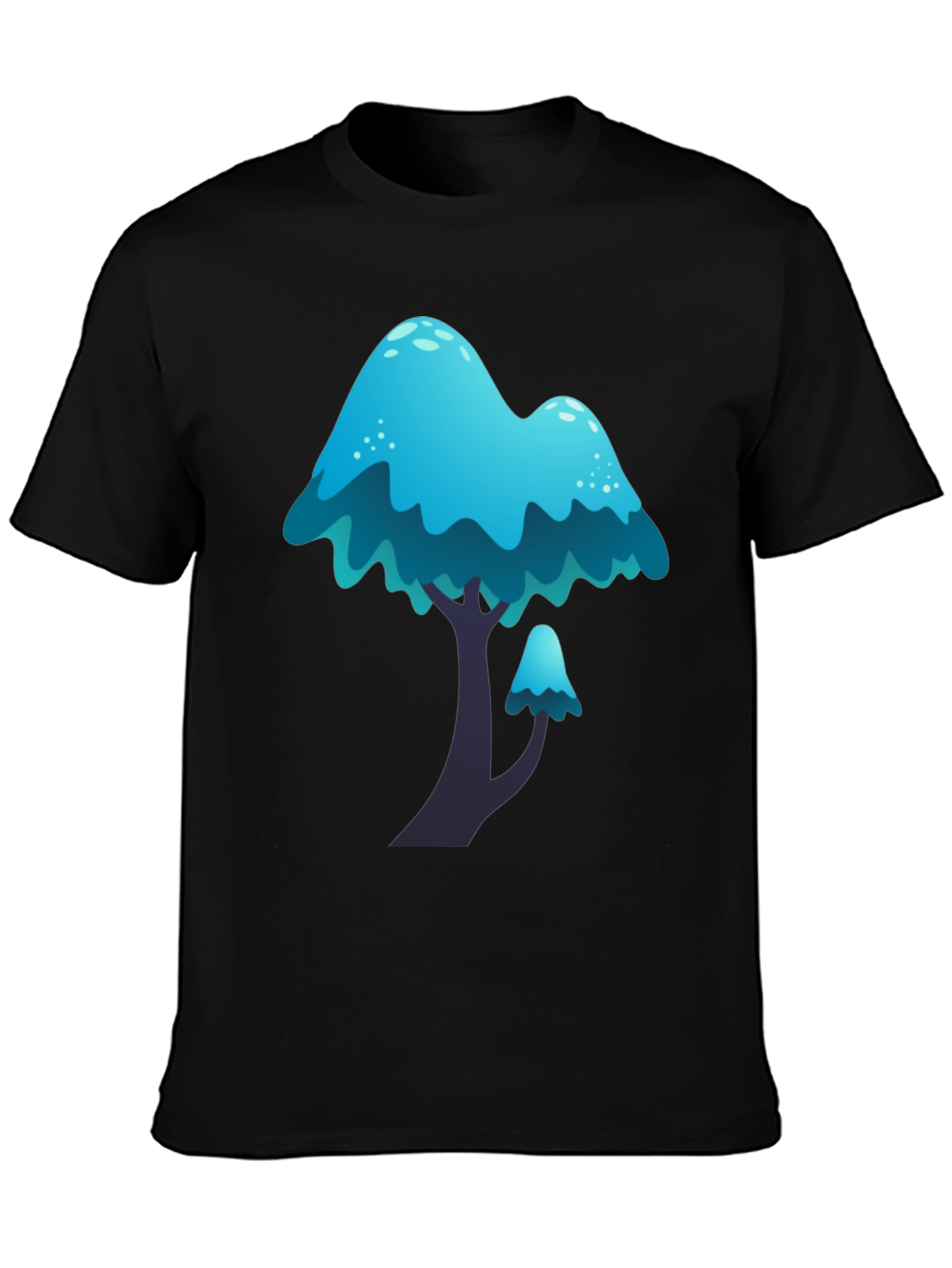 Black Blue Mushroom Graphic Tee - Funky Casual Wear view 3