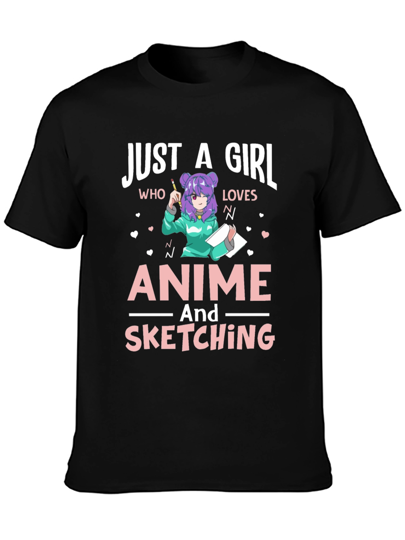 Black Anime & Sketching Girl's T-Shirt view 3