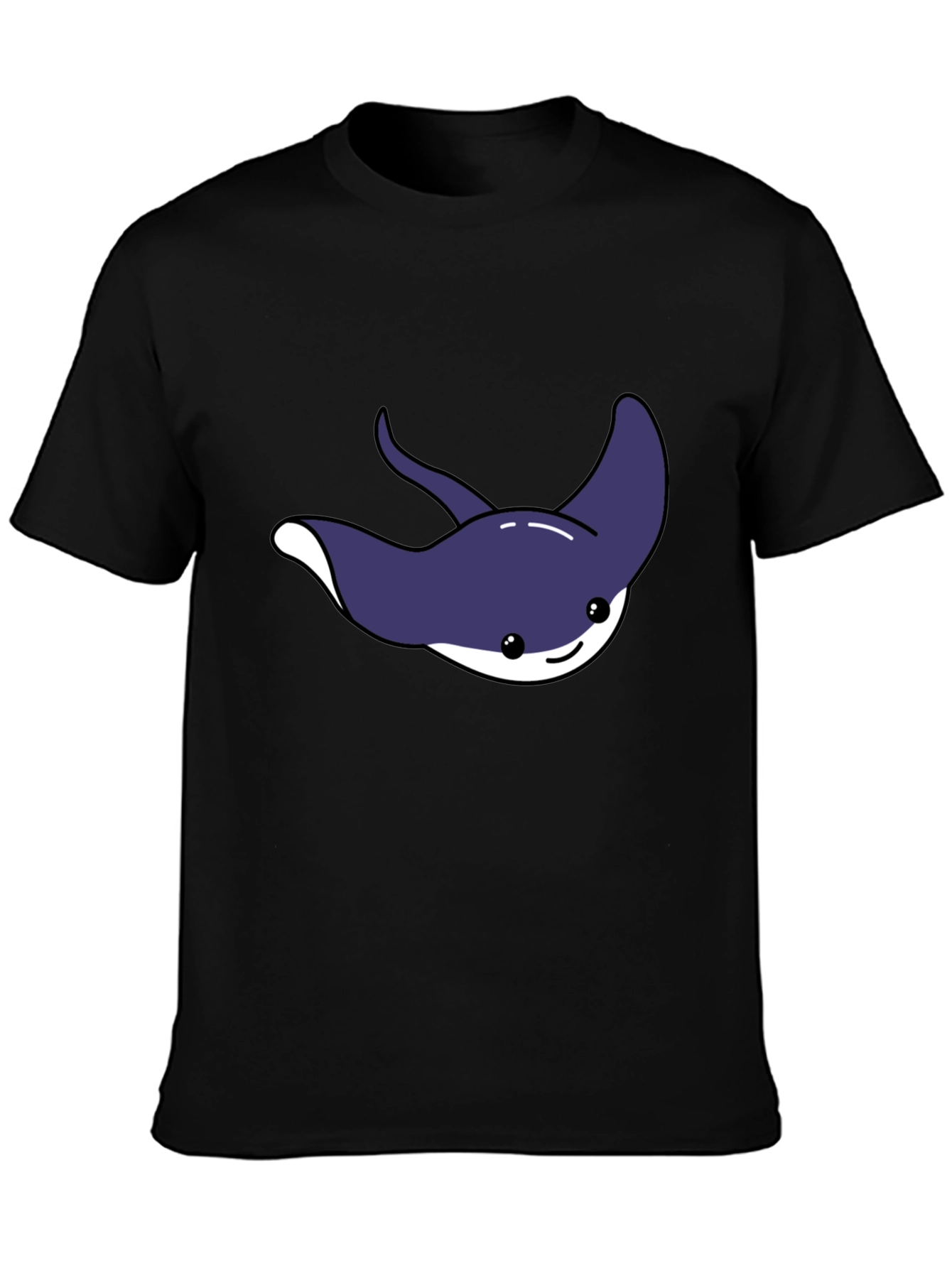 Black Cute Cartoon Stingray Graphic Tee view 3