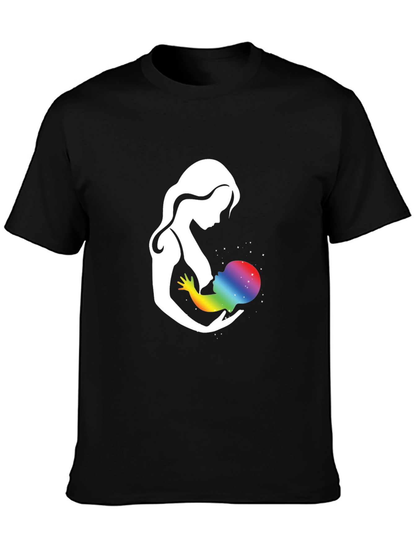 Black Mother & Child Rainbow Galaxy Graphic T-Shirt view 3