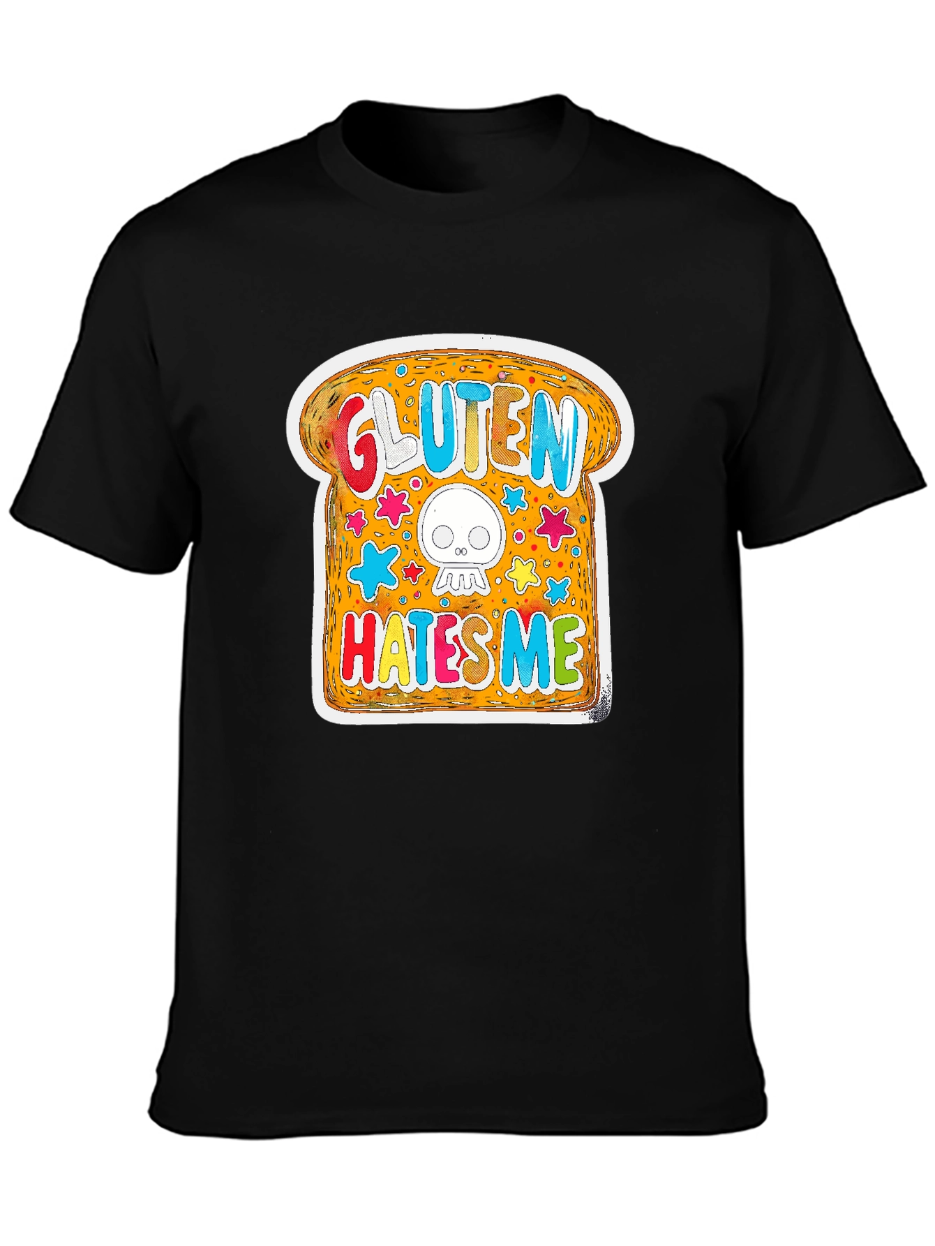 Black Gluten Hates Me T-Shirt Funny Graphic Novelty Tee view 3