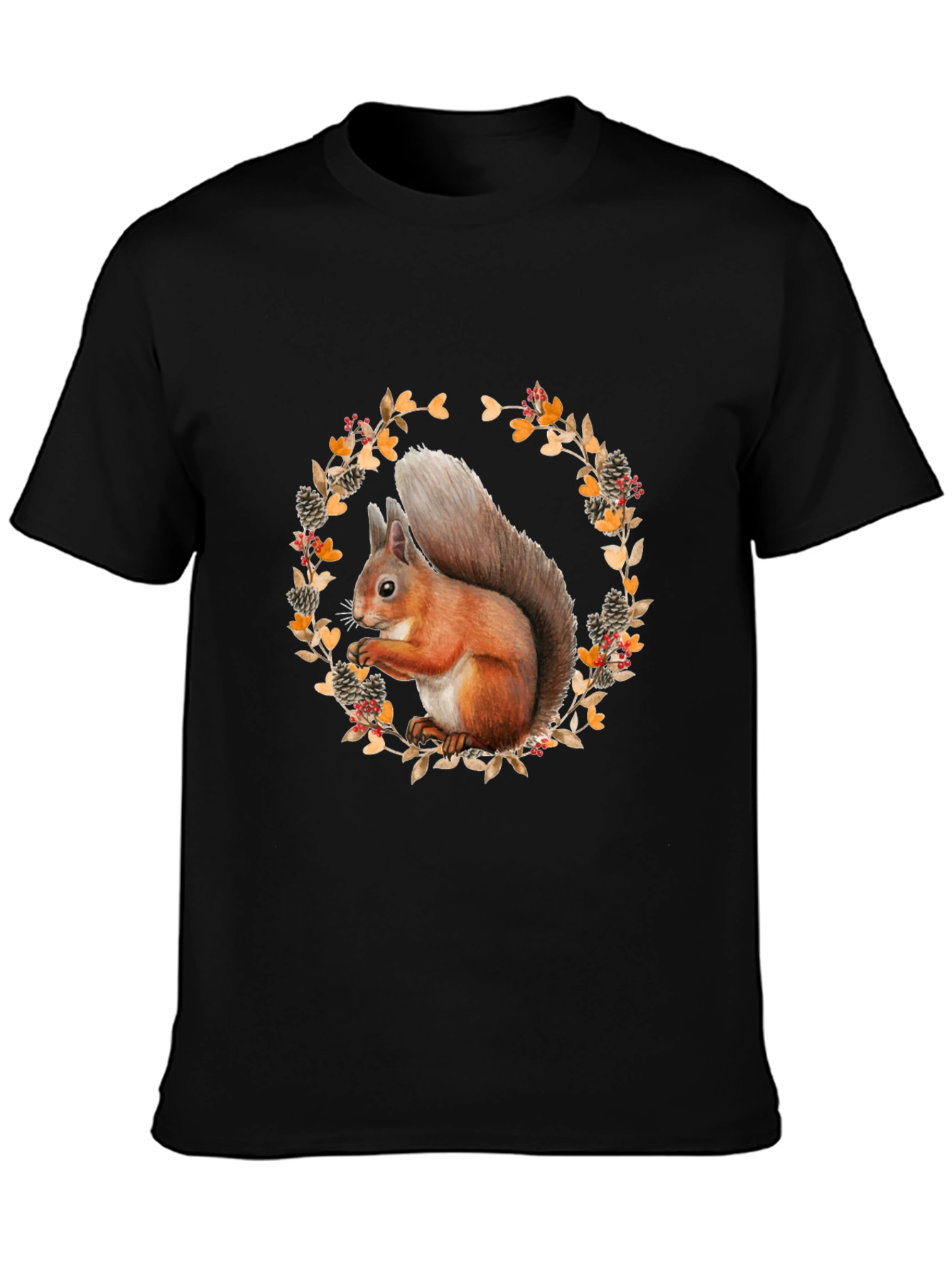 Black Squirrel Wreath Graphic T-Shirt - Unisex Style view 3