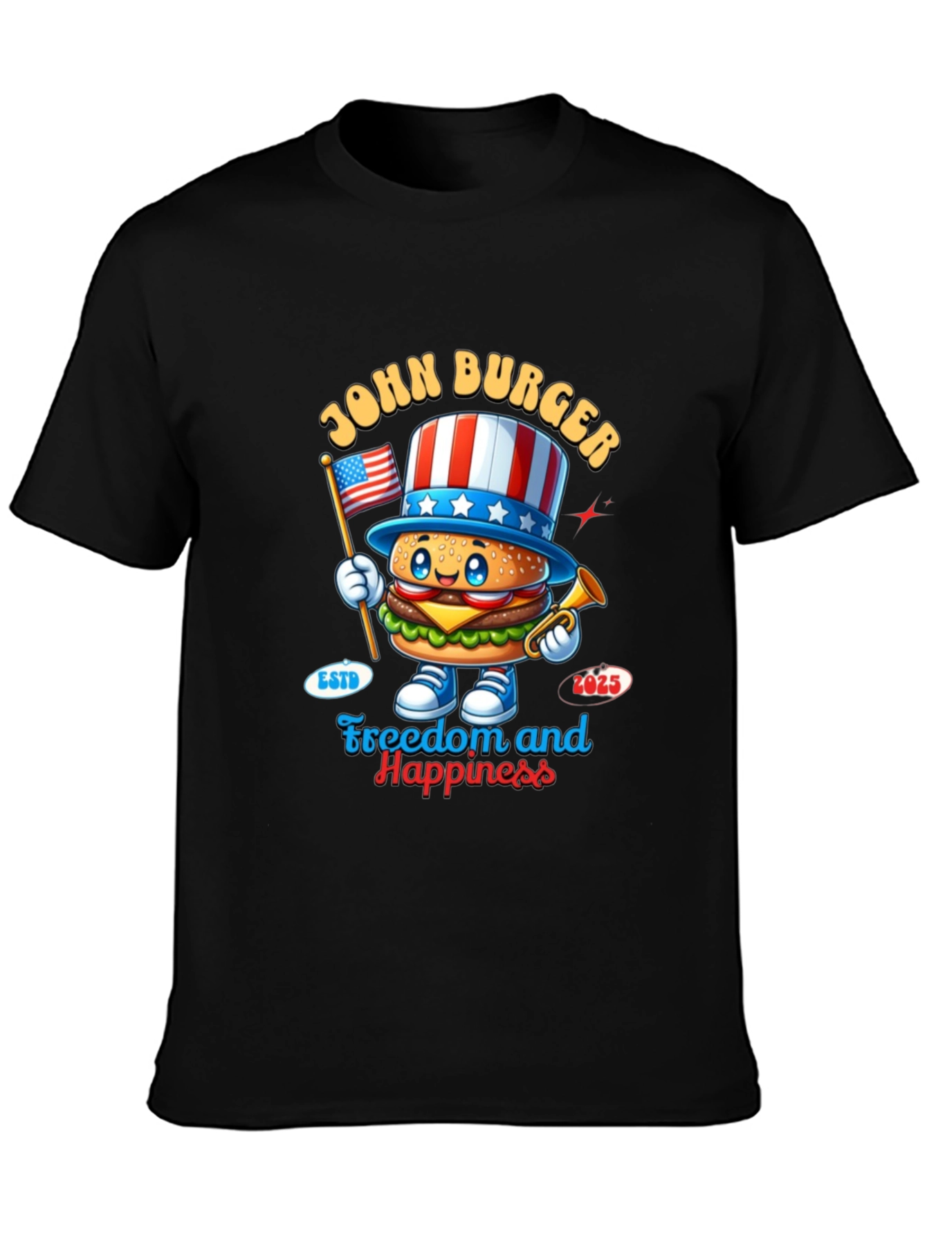 Black John Burger Graphic Tee - Freedom & Happiness view 3