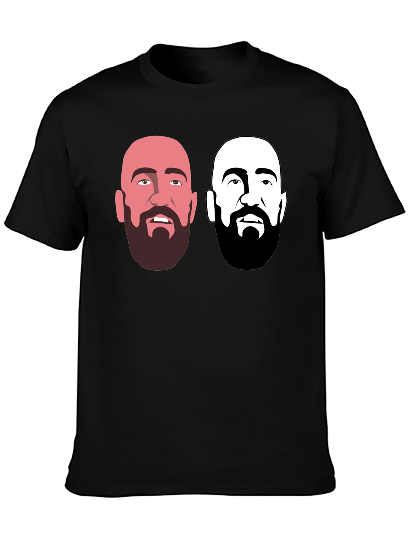 Black Men's Black Graphic T-Shirt - Bearded Faces Design view 3
