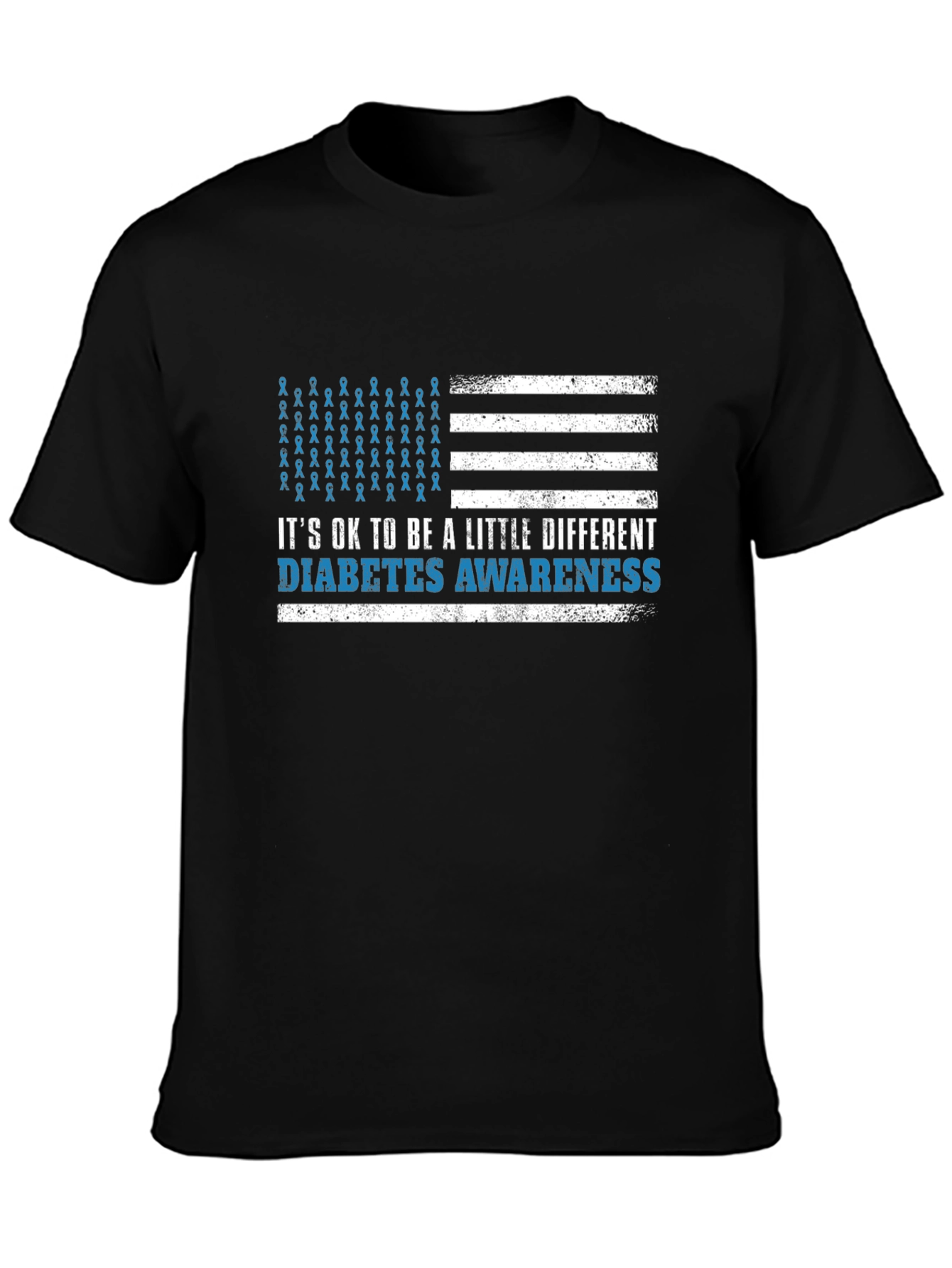 Black Diabetes Awareness American Flag Graphic T-Shirt view 3