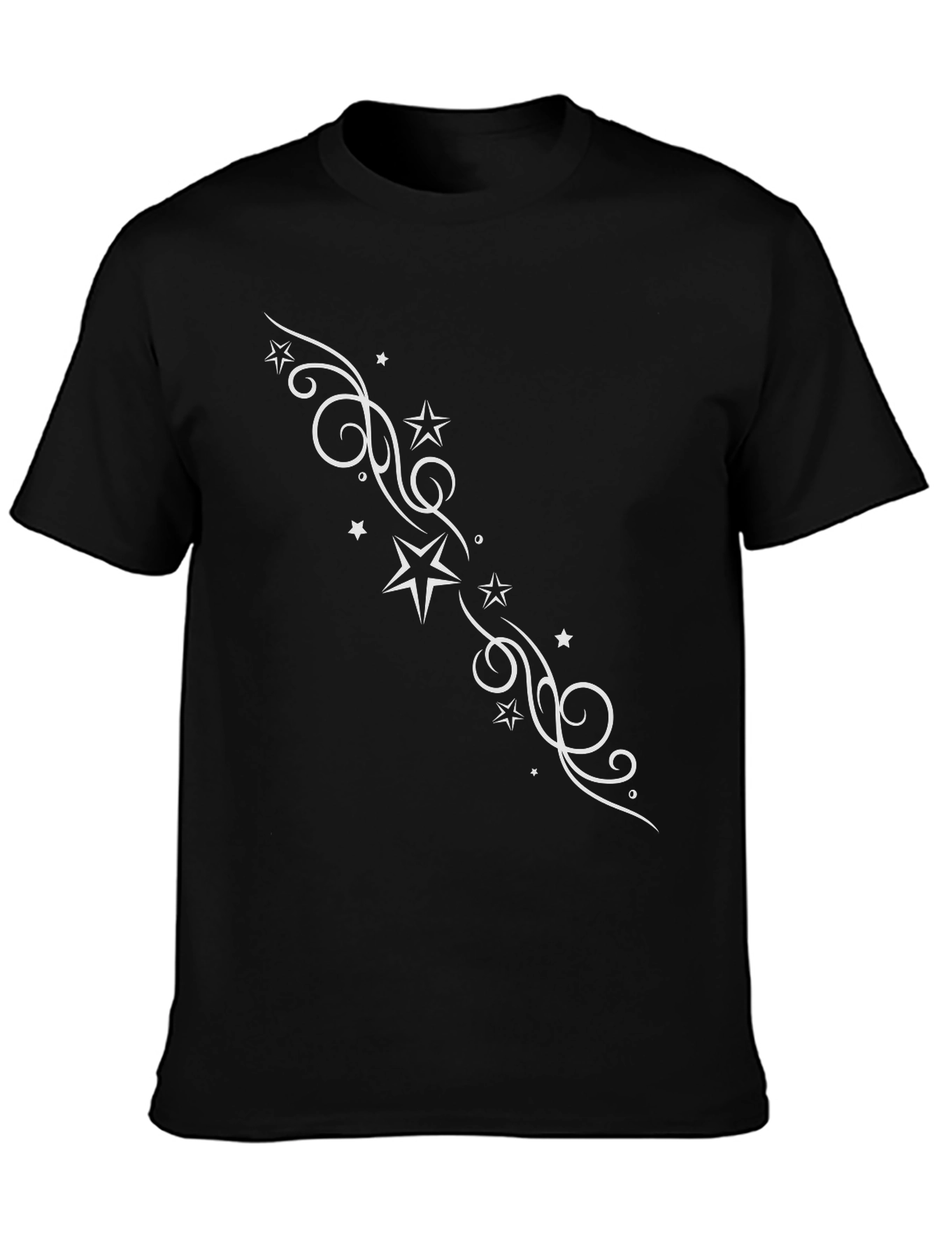Black Men's Black T-Shirt with Star Design view 3