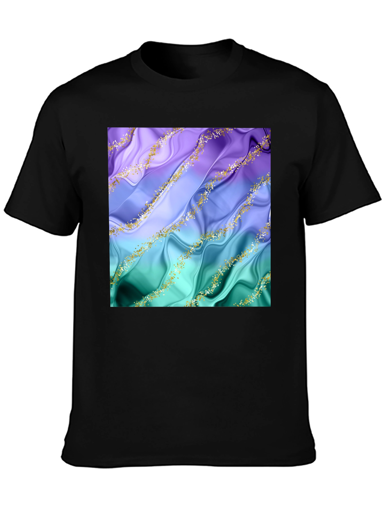 Black Elegant Marble Design Black T-Shirt view 3