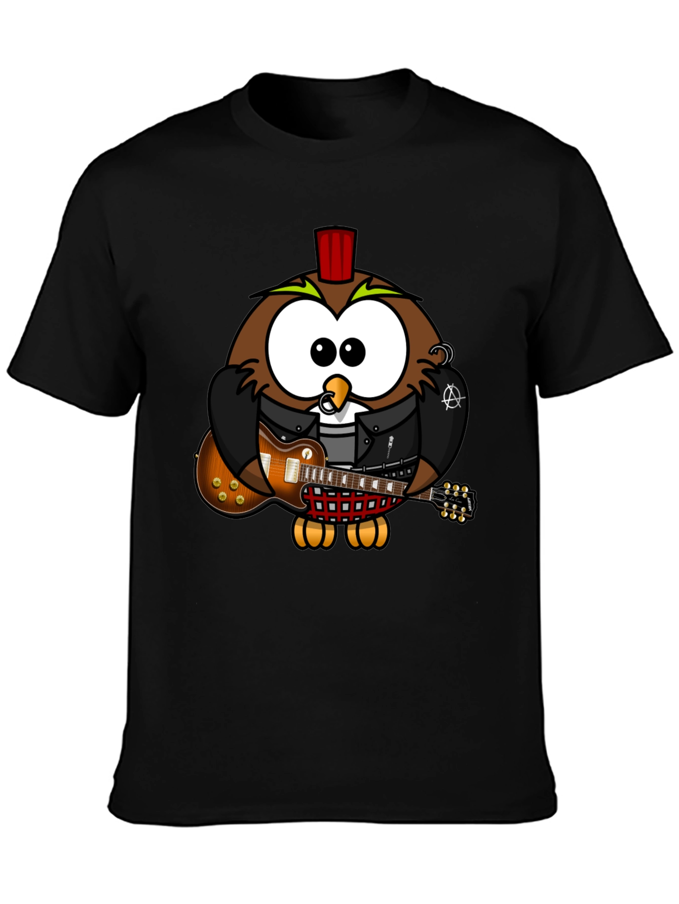 Black Cool Owl Guitarist Graphic T-Shirt view 3