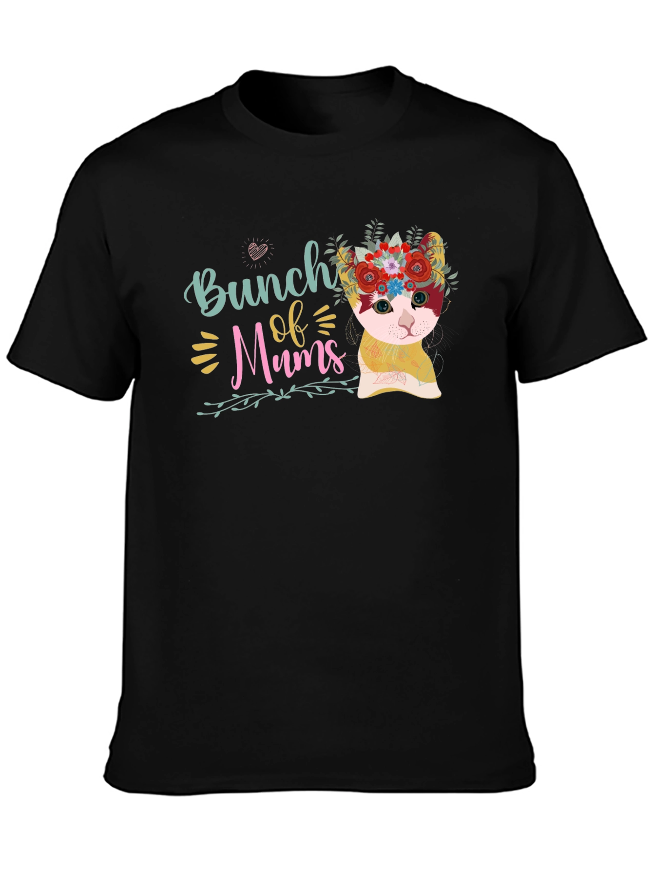 Black Bunch of Mums Floral Cat T-Shirt view 3