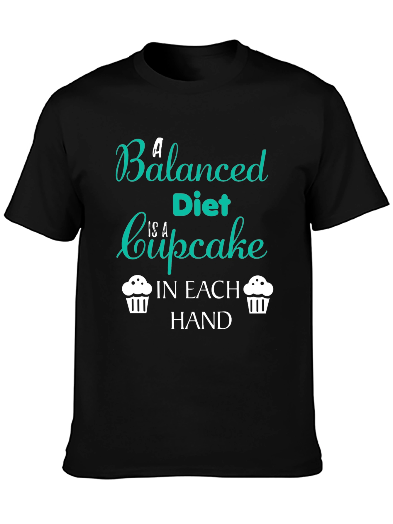 Black Funny Balanced Diet Cupcake T-Shirt view 3