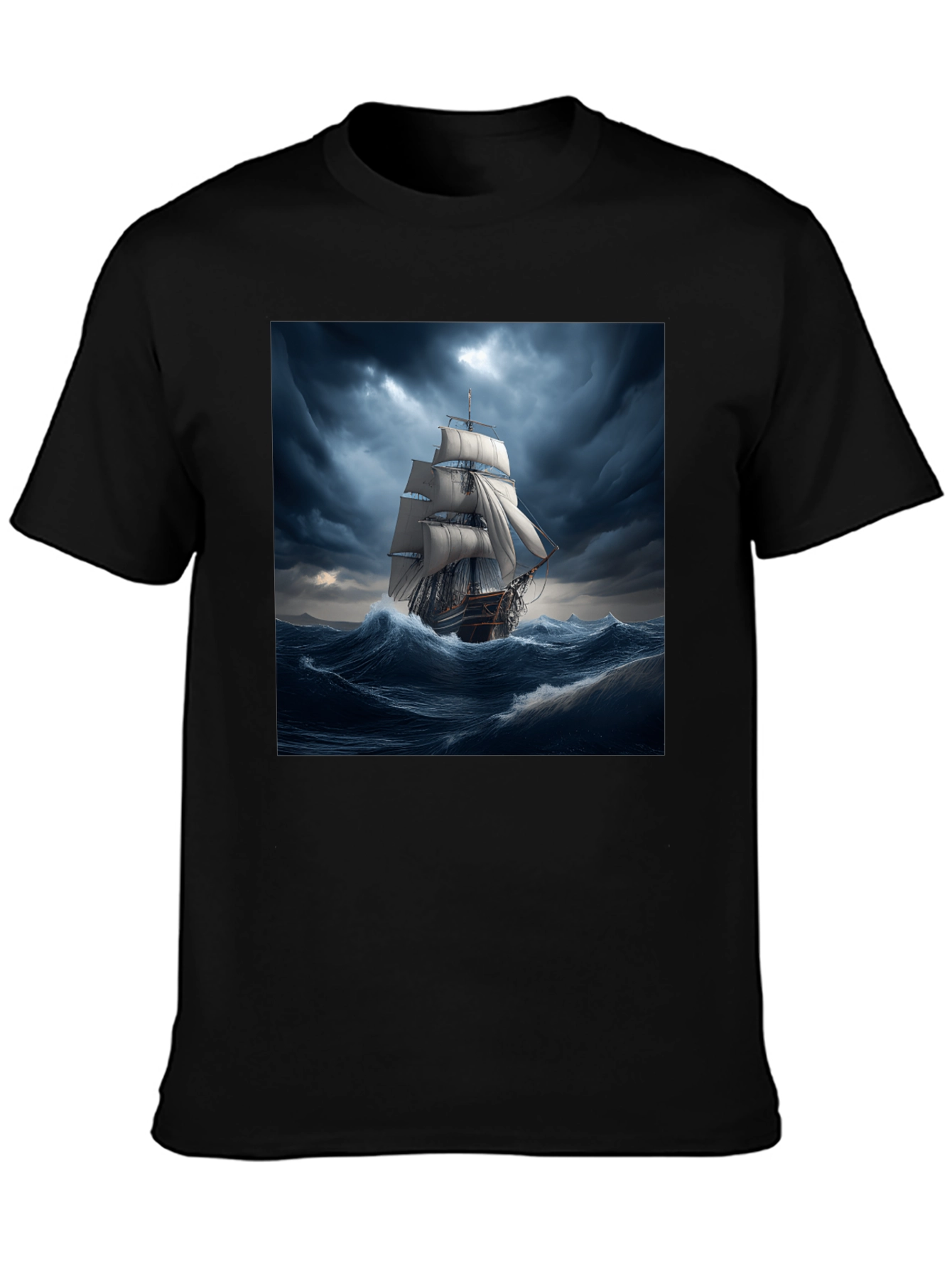 Black Nautical Storm Ship Graphic Tee - Black Cotton Blend view 3