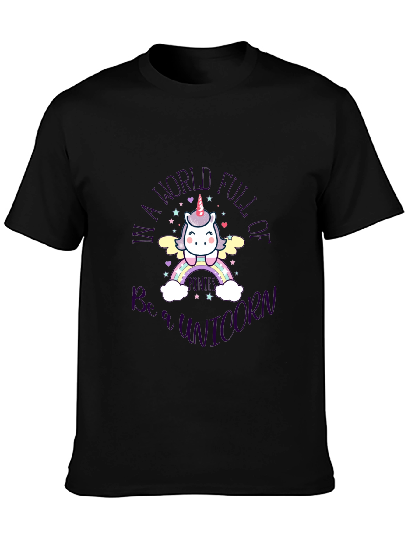 Black Cute Unicorn T-Shirt - Be a Unicorn in a World Full view 3