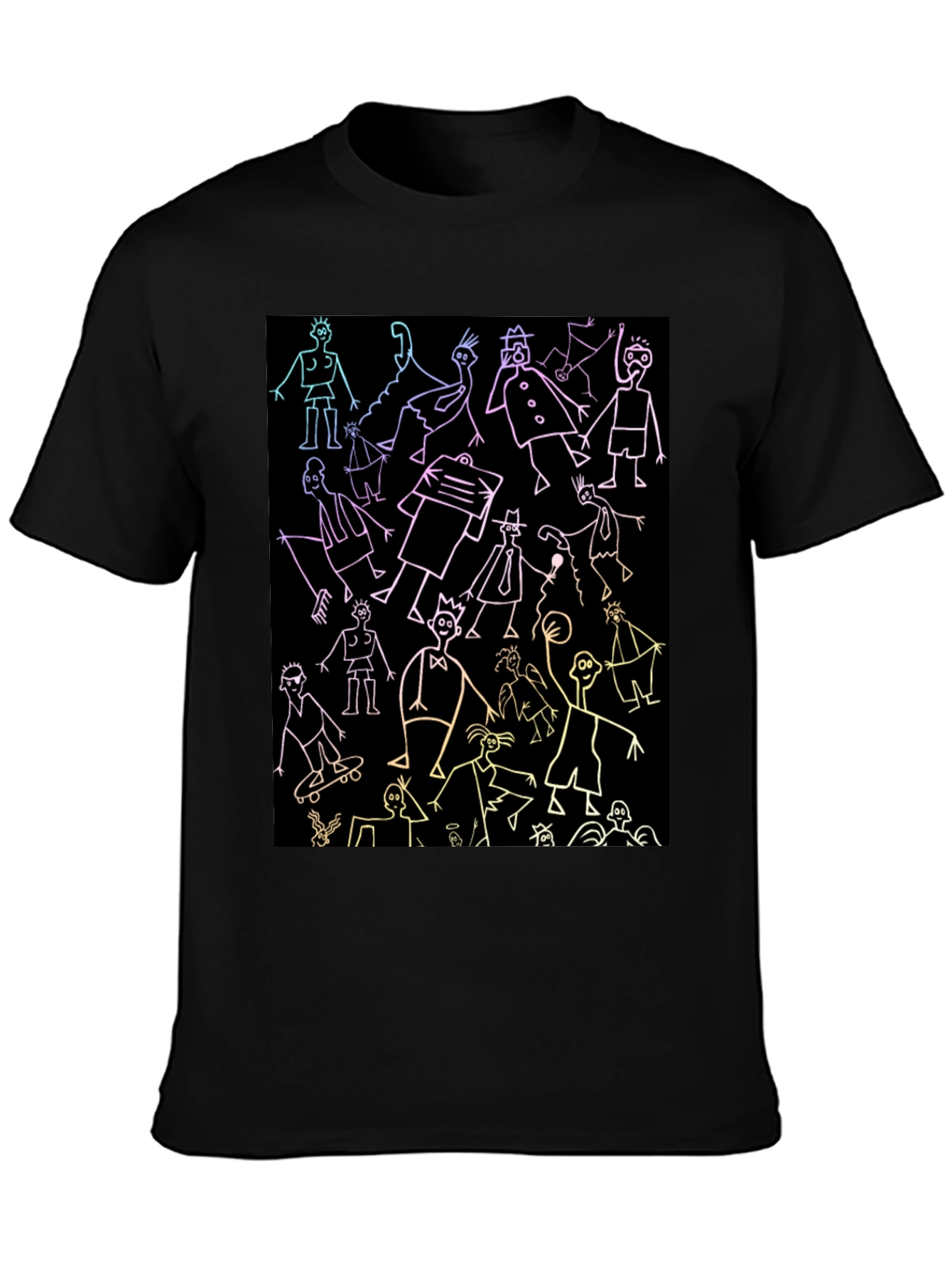 Black Doodle People Graphic Black T-Shirt view 3