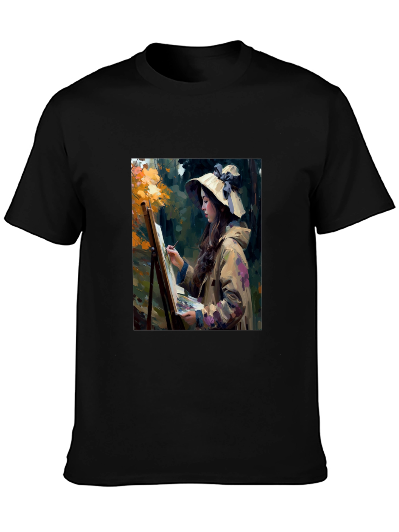 Black Artistic Woman Painting Scene Graphic T-Shirt view 3