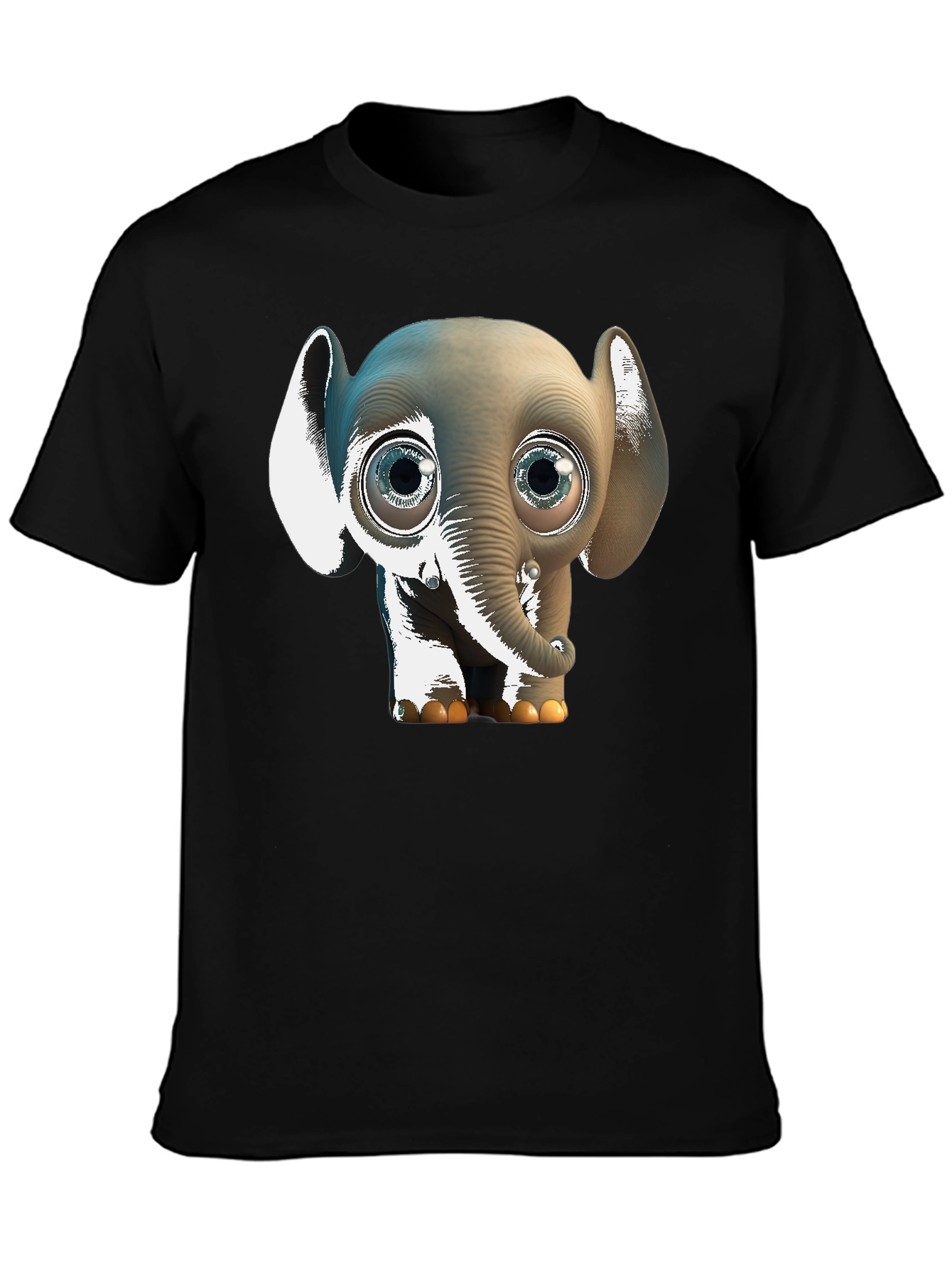 Black Cute Cartoon Elephant Graphic Tee - Black Cotton Comfort view 3