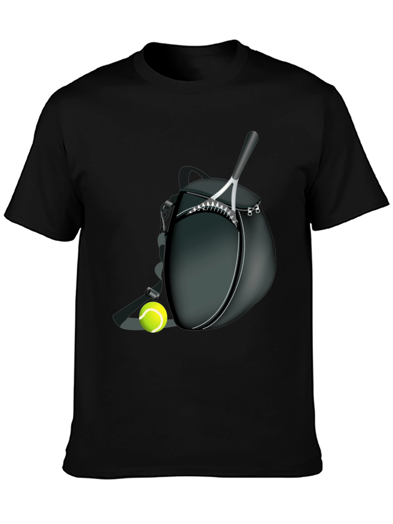 Black Tennis Racket & Ball Graphic Tee - Sporty Casual Style view 3