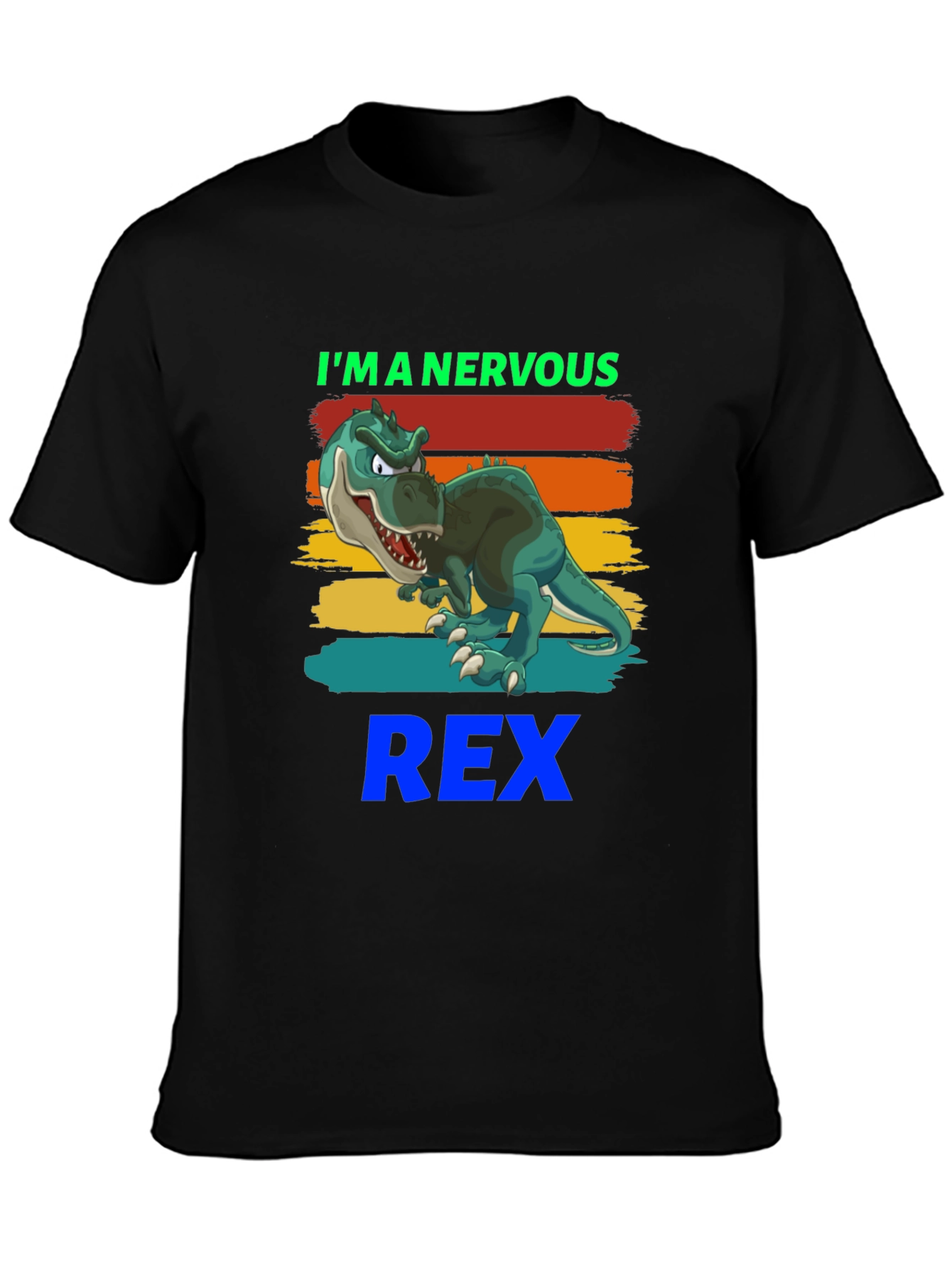 Black Nervous Rex T-Shirt - Cartoon Dinosaur Tee view 3
