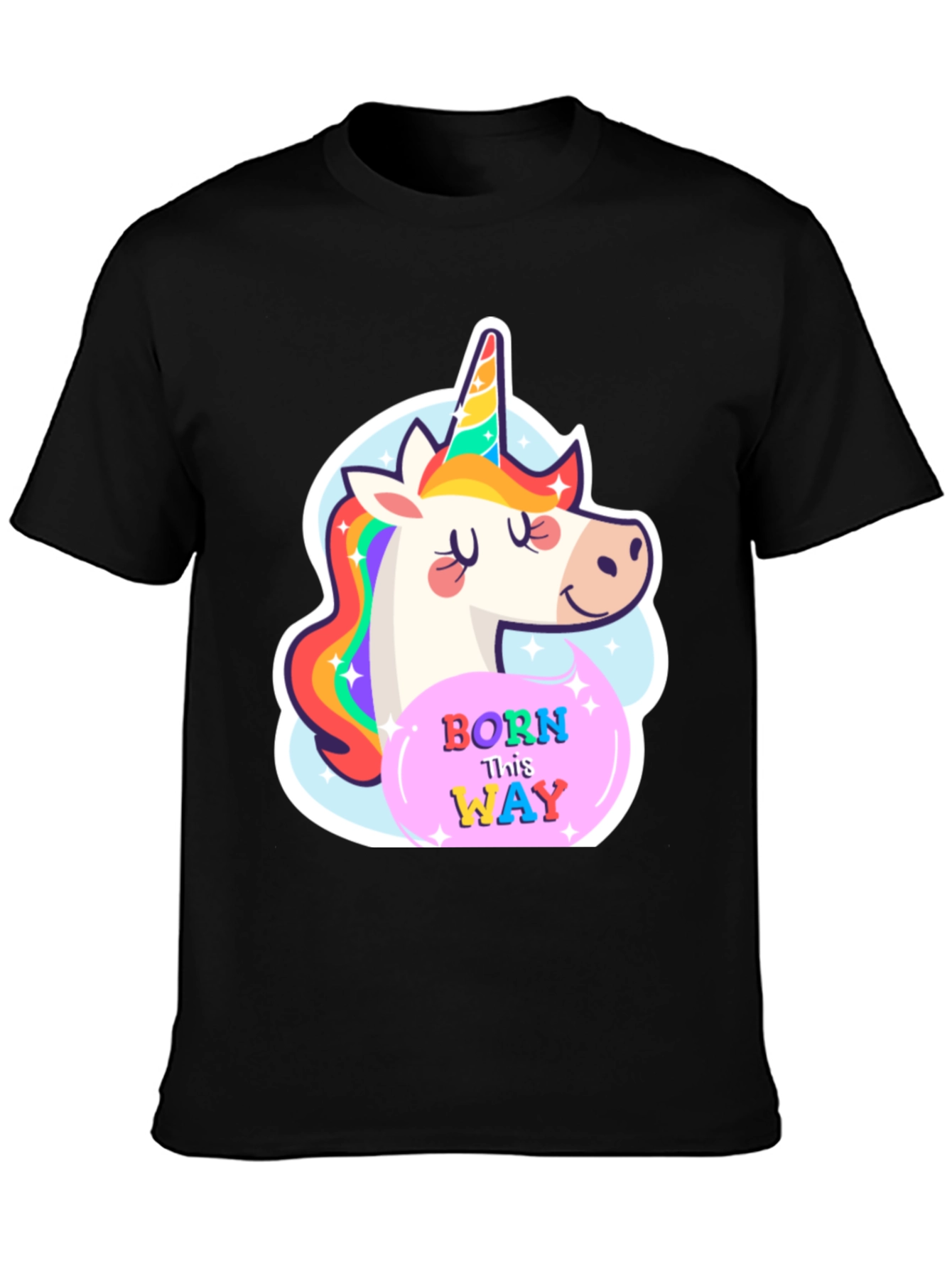 Black Unicorn Born This Way Black T-Shirt view 3