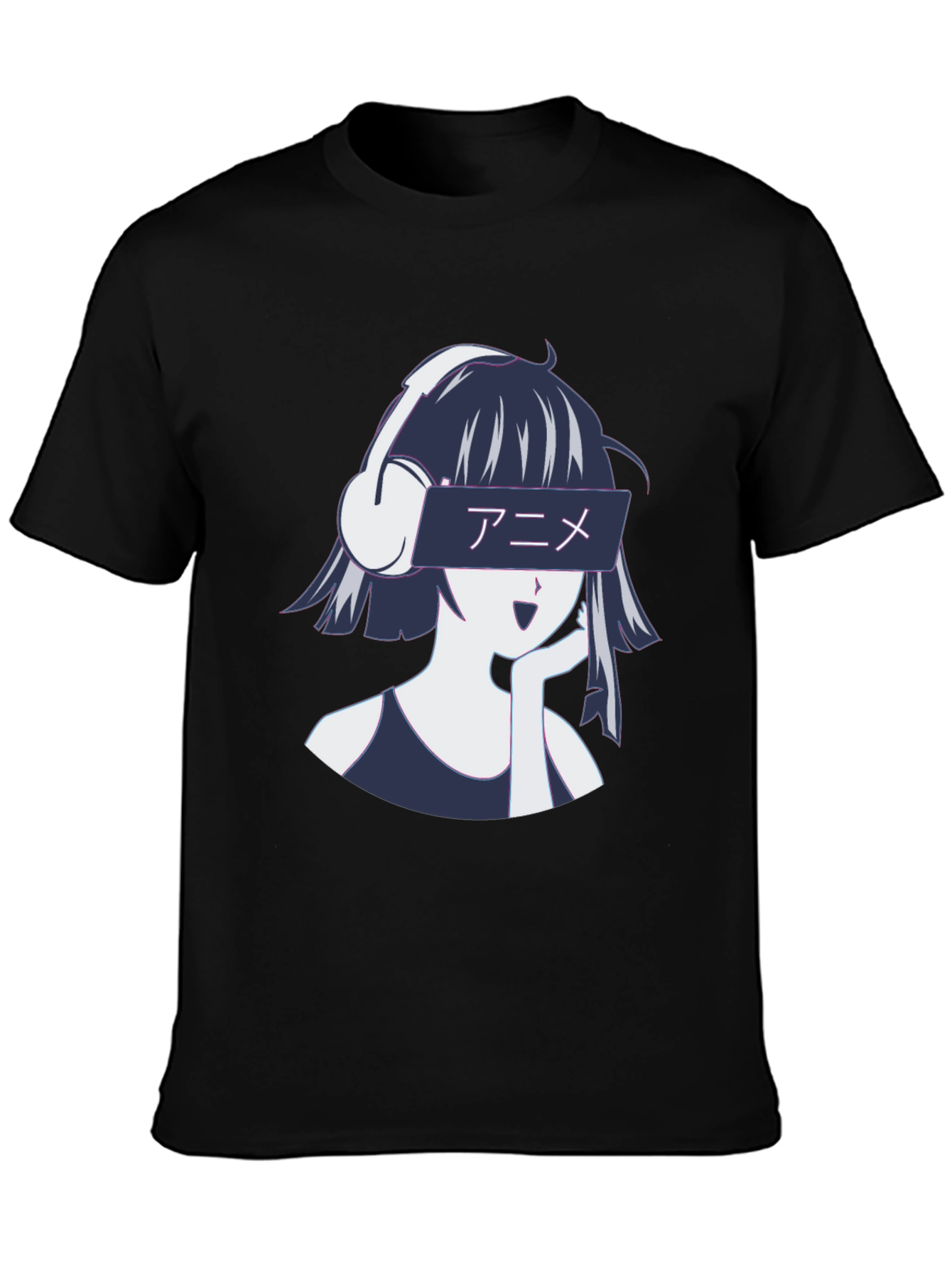Black Anime Girl Headphones Graphic T-Shirt - Stylish Casual Wear view 3