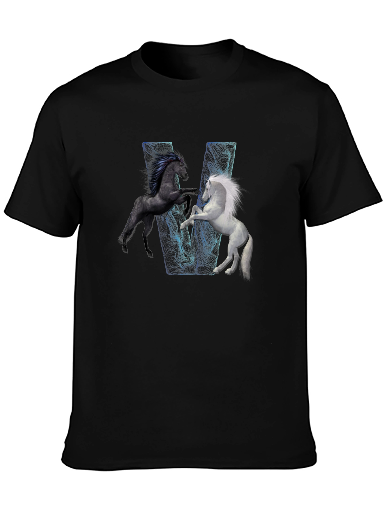 Black Black T-Shirt with Horse Design view 3