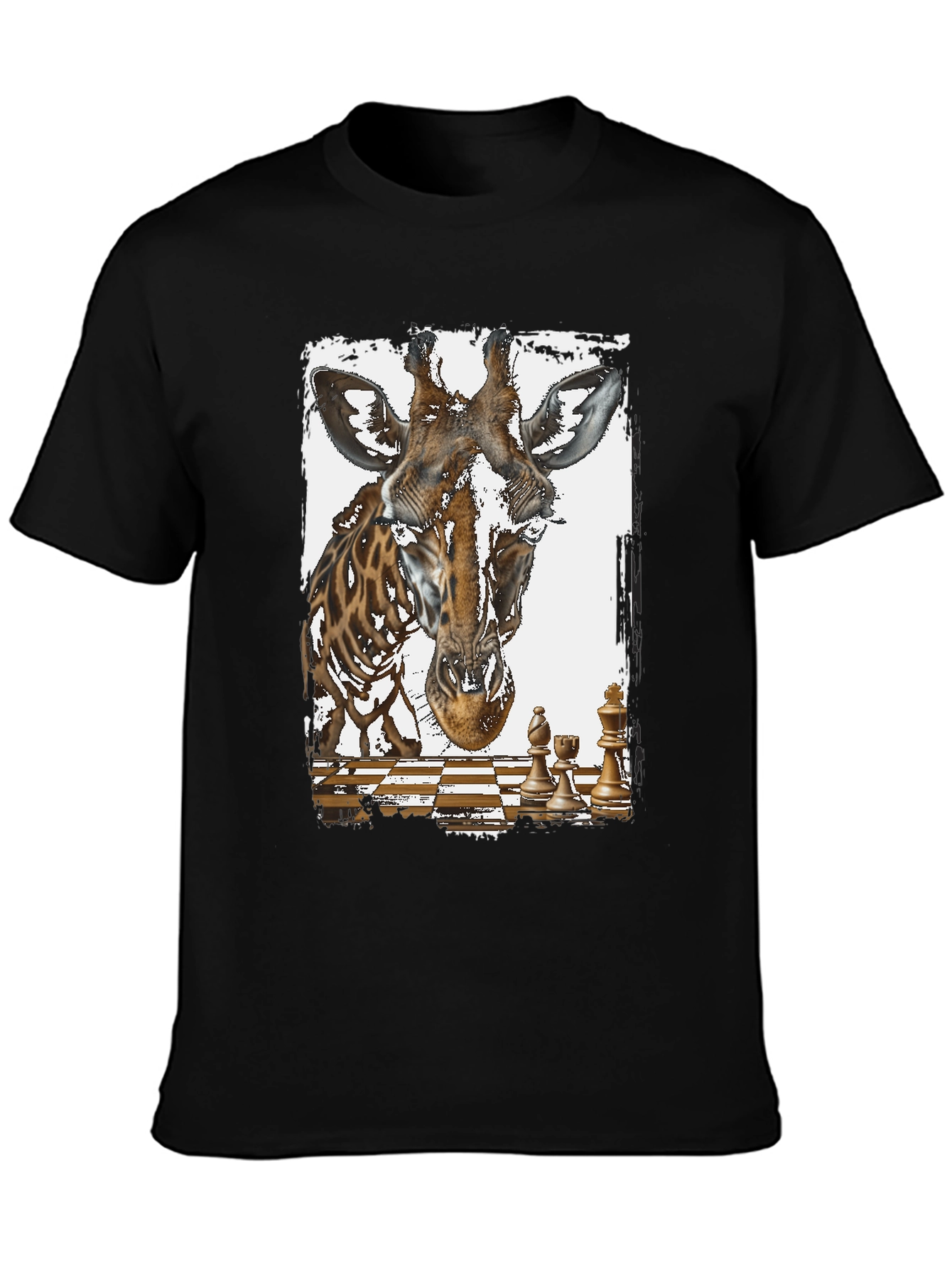 Black Giraffe Chess Graphic Tee - Novelty Design T-Shirt view 3