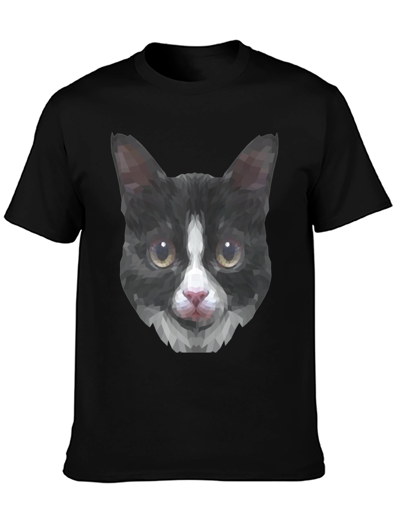 Black Geometric Cat Tee - Modern Graphic T-Shirt view 3