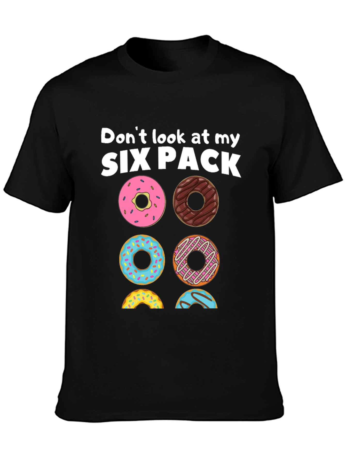 Black Six Pack Donuts Graphic Tee - Funny Foodie T-Shirt view 3