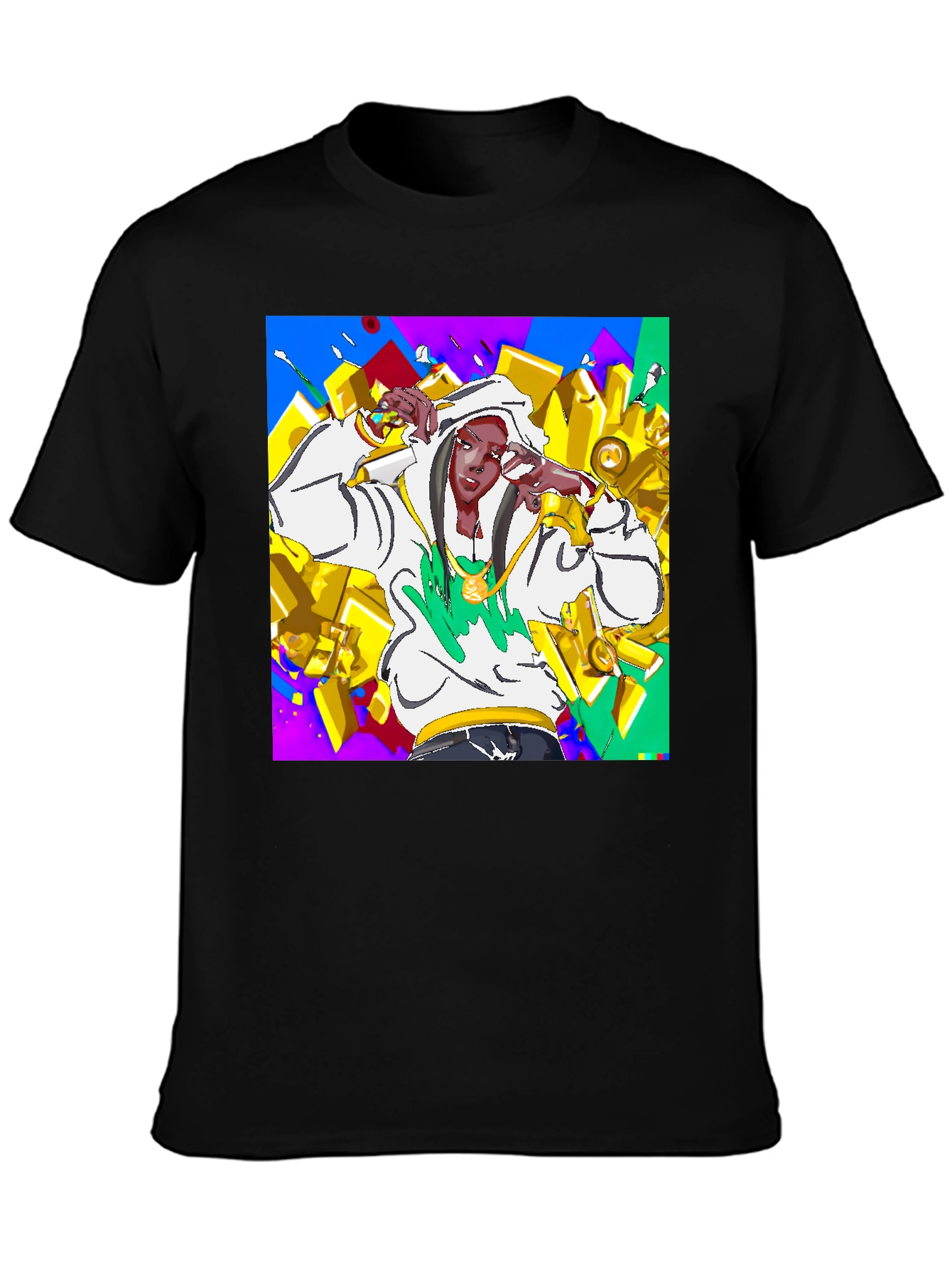 Black Urban Style Graphic Tee - Animated Character Design view 3