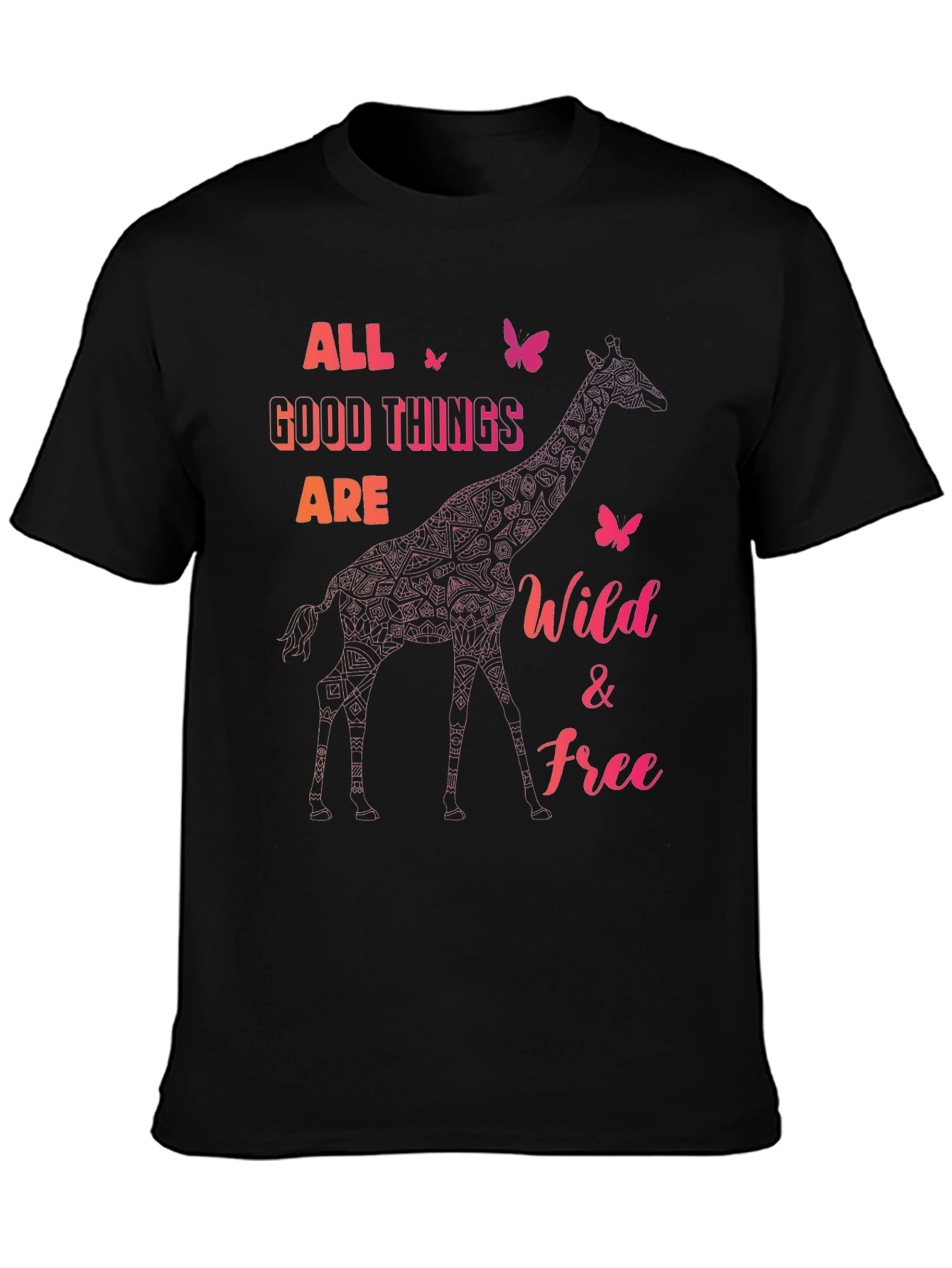 Black Wild and Free Giraffe Graphic Tee view 3