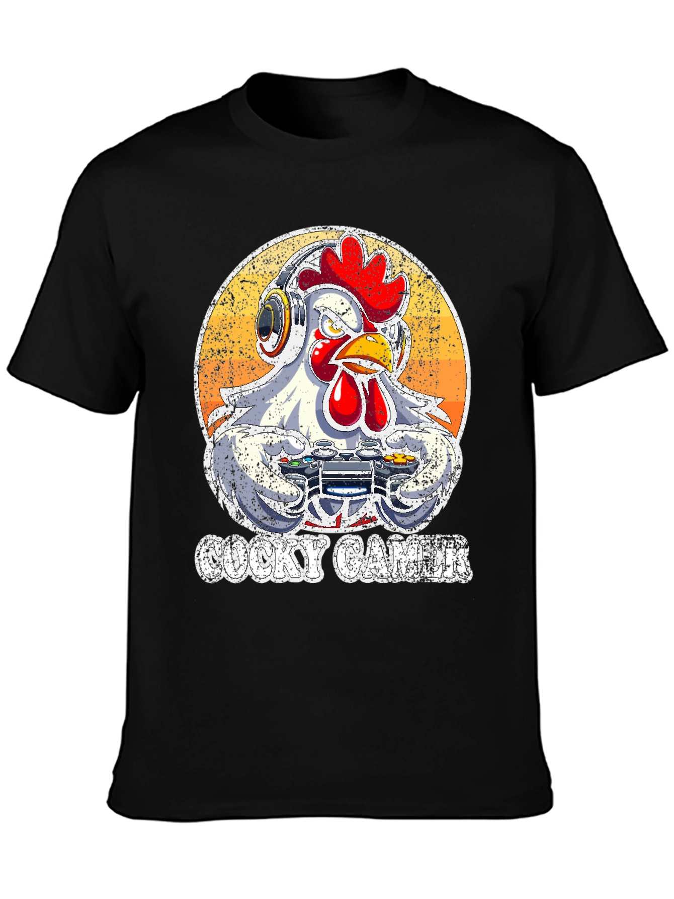 Black Cocky Gamer T-Shirt - Funny Chicken Video Game Tee view 3