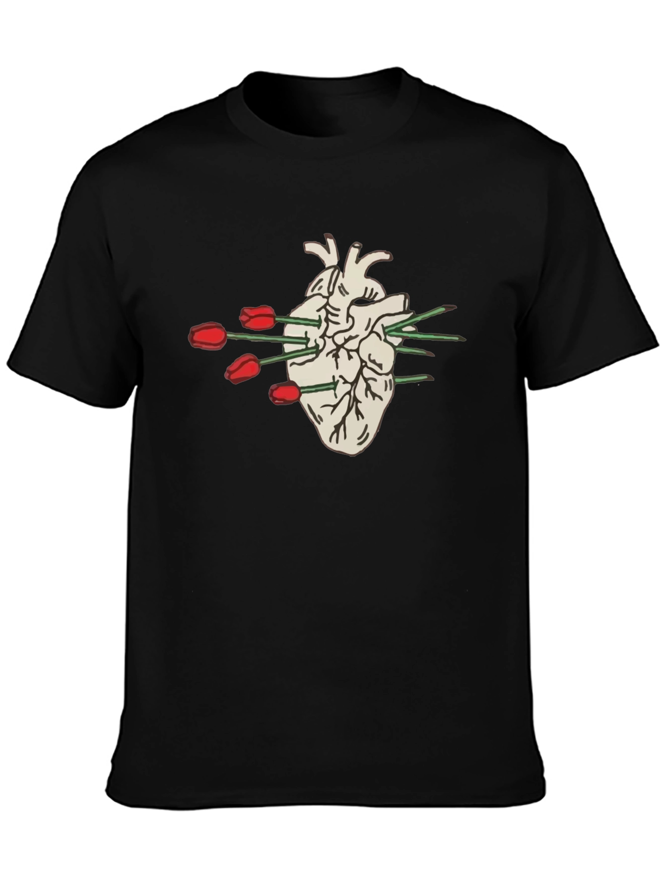 Black Anatomical Heart T-Shirt - Floral Arrow Design view 3