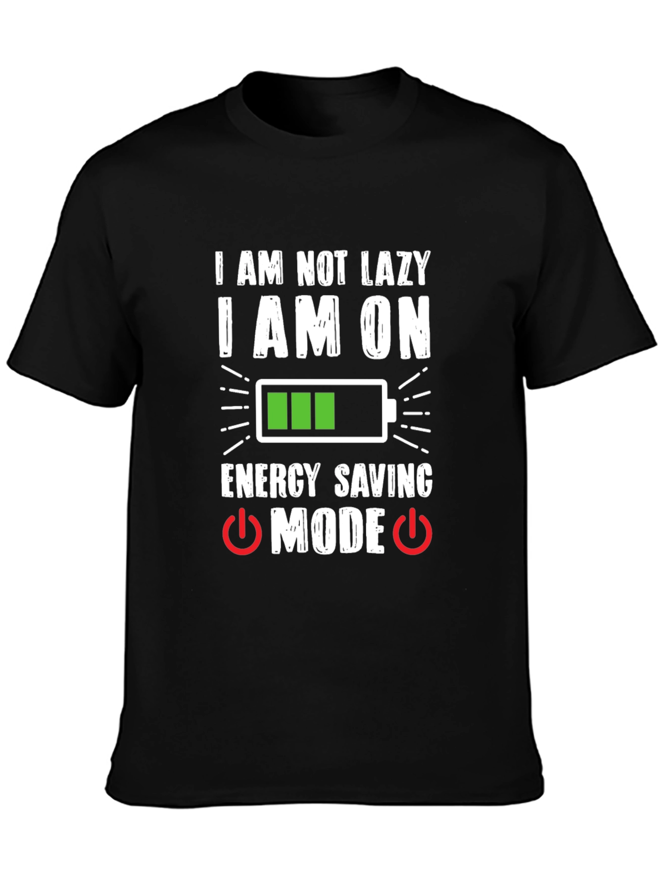 Black Funny "Energy Saving Mode" Graphic T-Shirt view 3