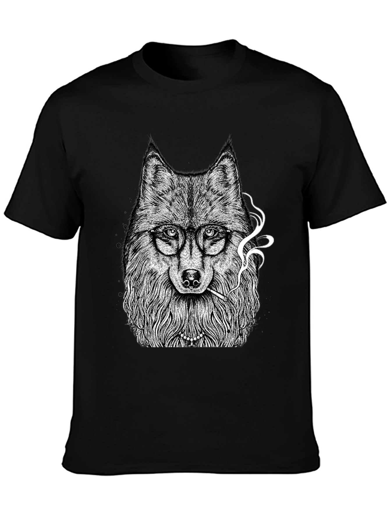 Black Wolf with Glasses Graphic Tee - Black view 3