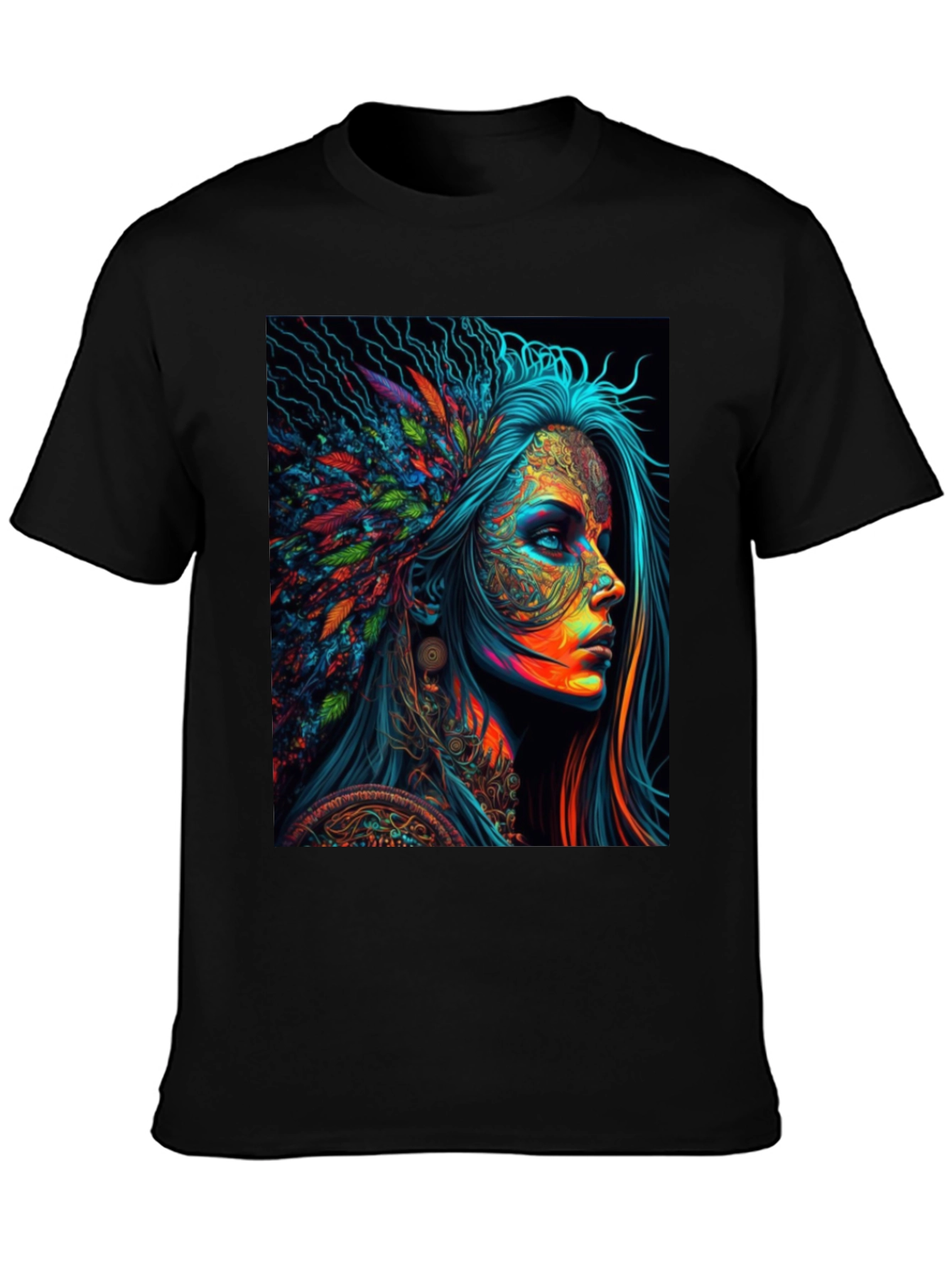 Black Vibrant Psychedelic Woman Graphic T-Shirt view 3