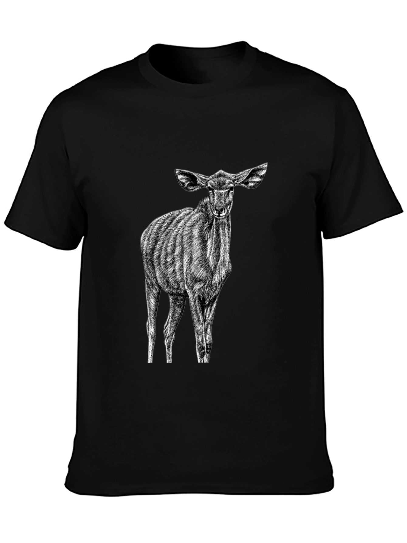 Black Black T-Shirt with Kudu Antelope Design view 3