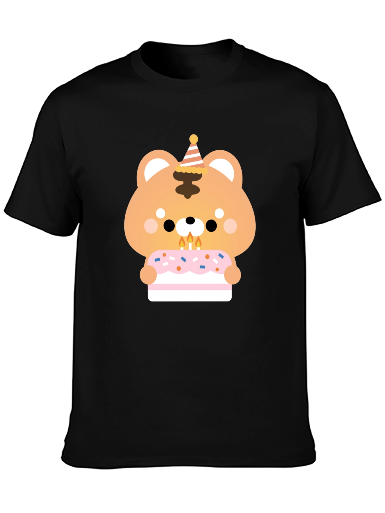 Black Cute Bear Birthday Cake T-Shirt view 3