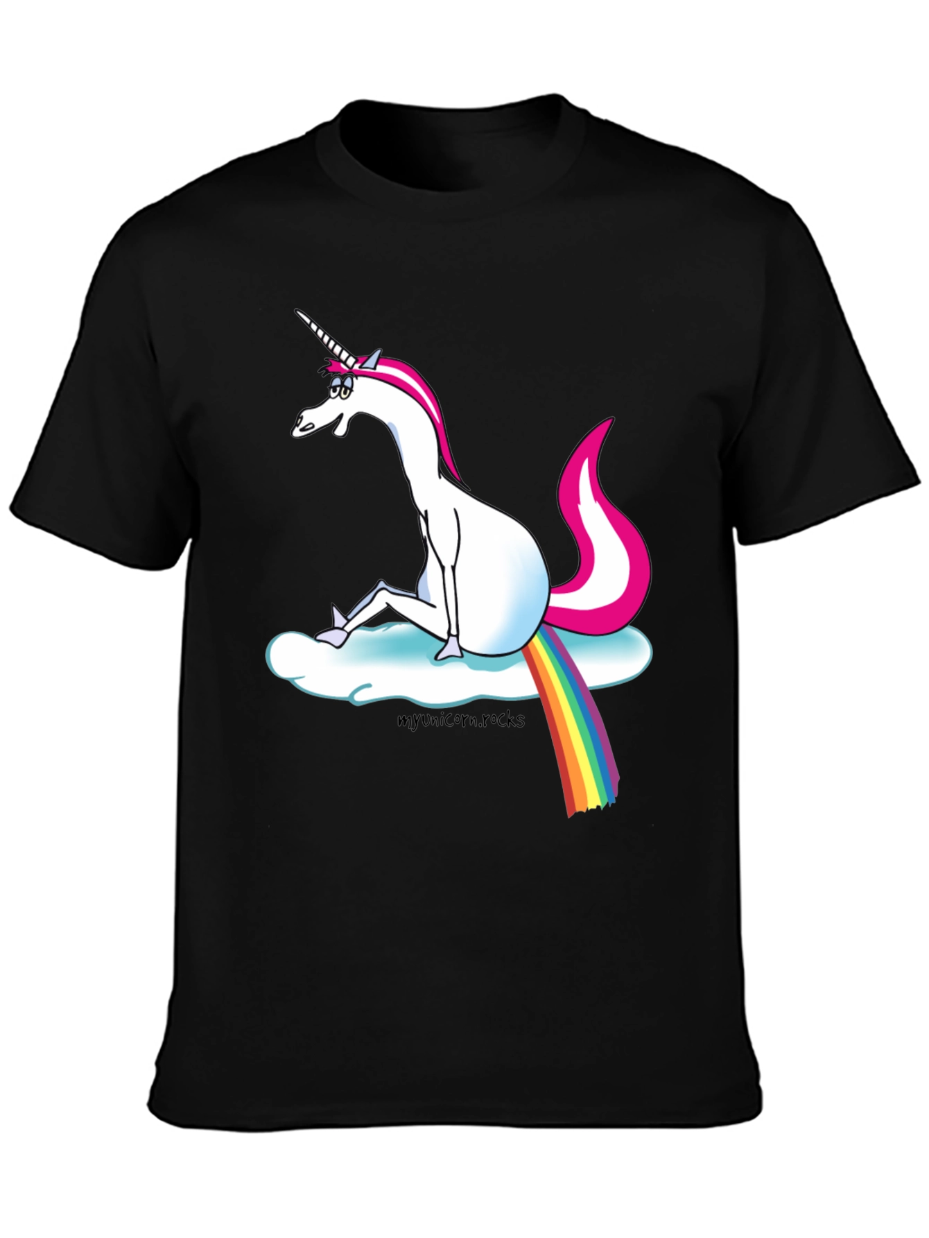 Black Unicorn Rainbow Cloud Graphic T-Shirt view 3