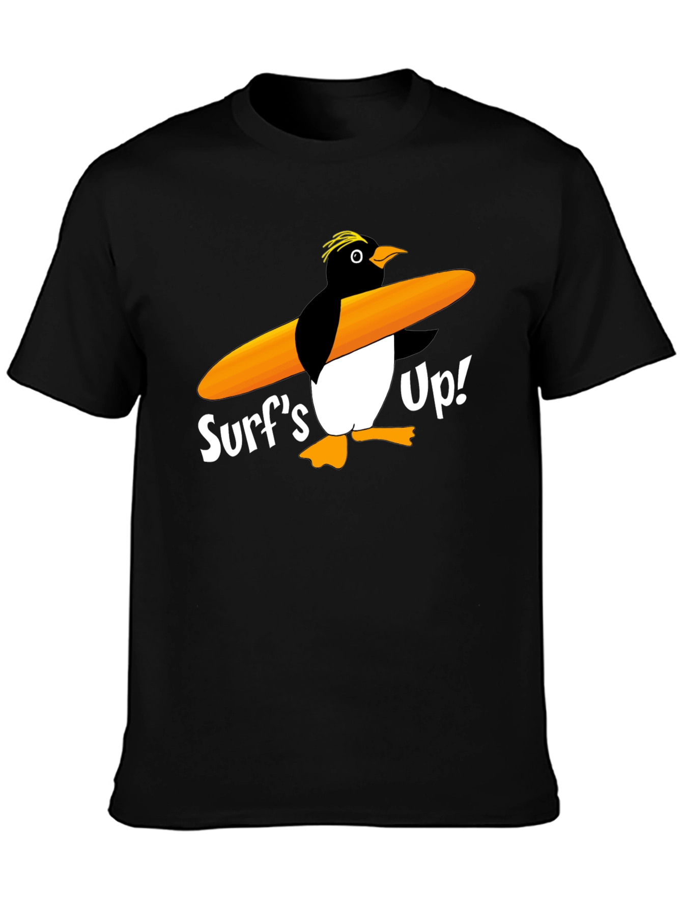 Black Surf's Up Penguin Graphic Tee - Black Cotton T-Shirt view 3