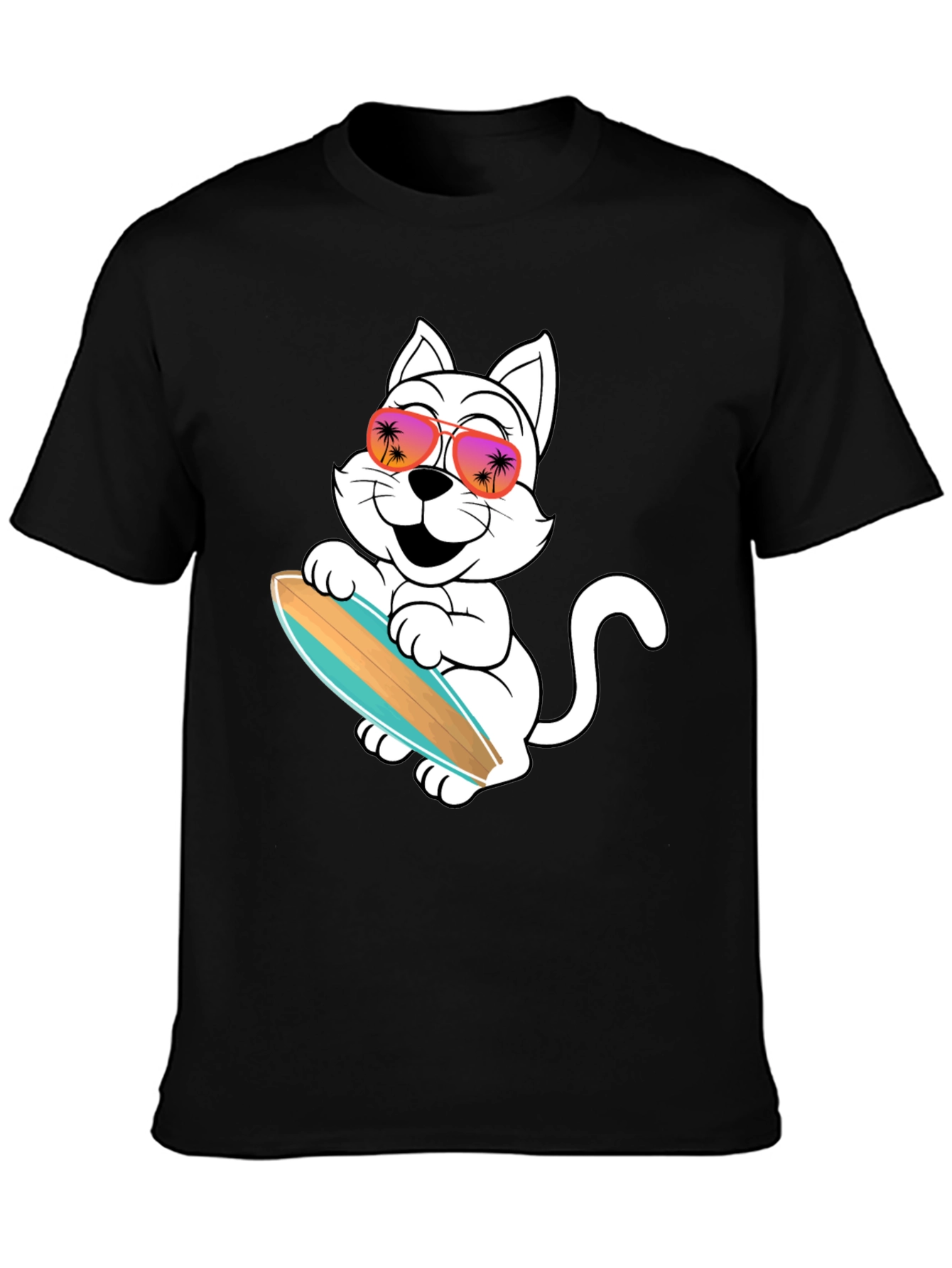 Black Cool Cat Surfing T-Shirt view 3