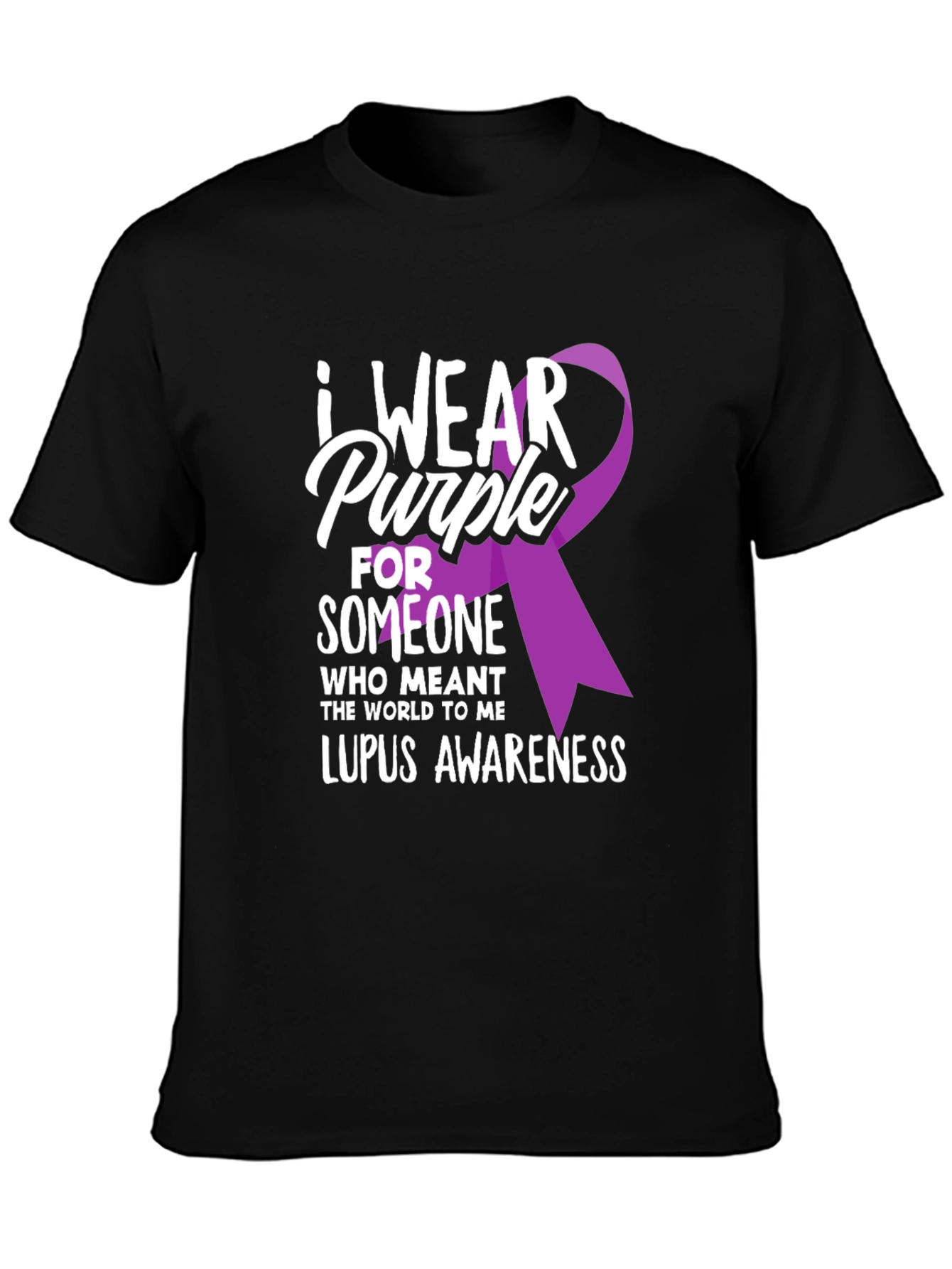 Black Lupus Awareness T-Shirt - I Wear Purple Ribbon view 3